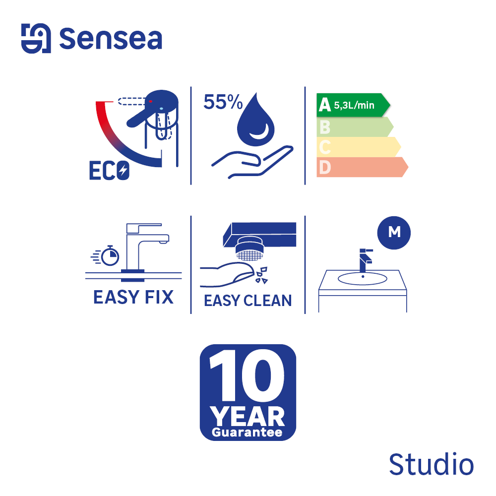 Grifo de lavabo SENSEA Studio monomando cromo brillo. Apertura en frío. Antical. Latón - 7