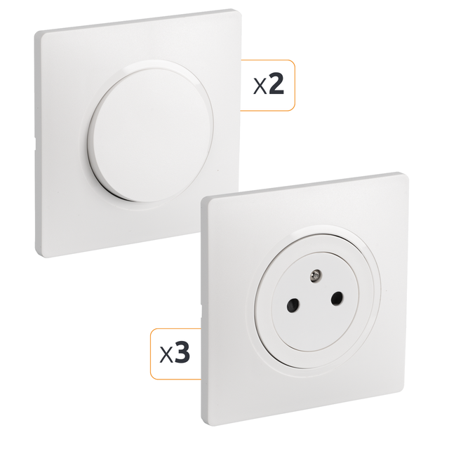 Prises 2P+T affleurante + 2 Interrupteur va et vient CASUAL Lot 3 - DEBFLEX