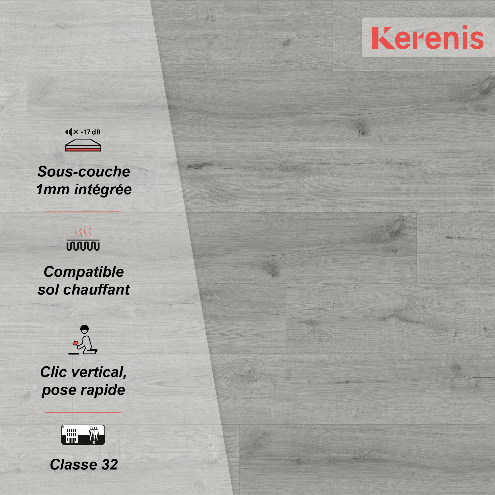 Lame PVC/SPC clipsable bois gris Ep.5 mm passage intense, Rijano K200 - KERENIS - 4