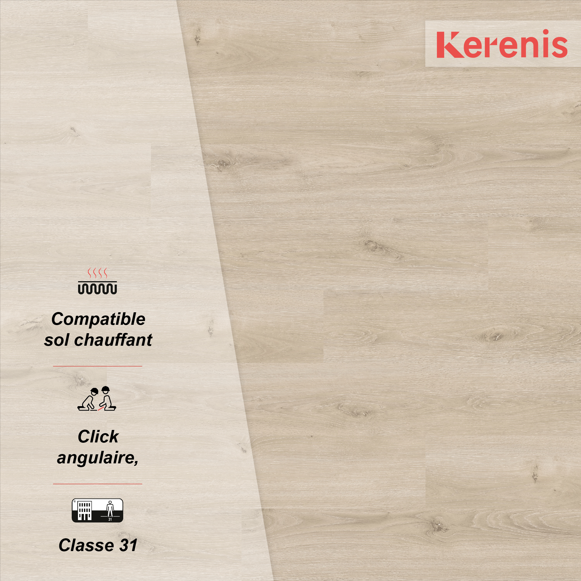 Lame PVC/SPC clipsable bois naturel Ep.3.5 mm passage modéré, Ivea K100 - KERENIS - 4