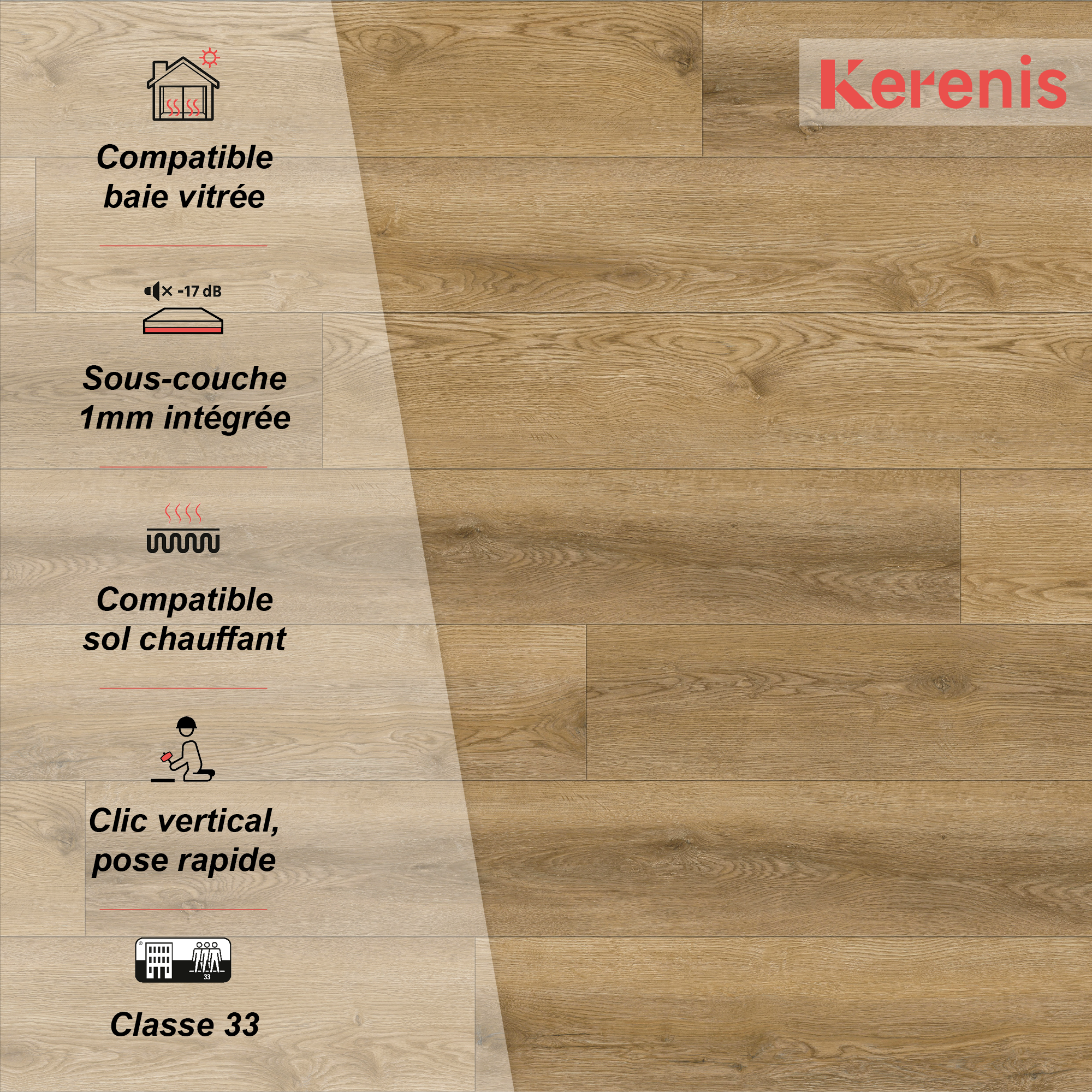 Lame PVC/SPC clipsable bois foncé Ep.5.5 mm passage très intense, Auren K300 - KERENIS - 4