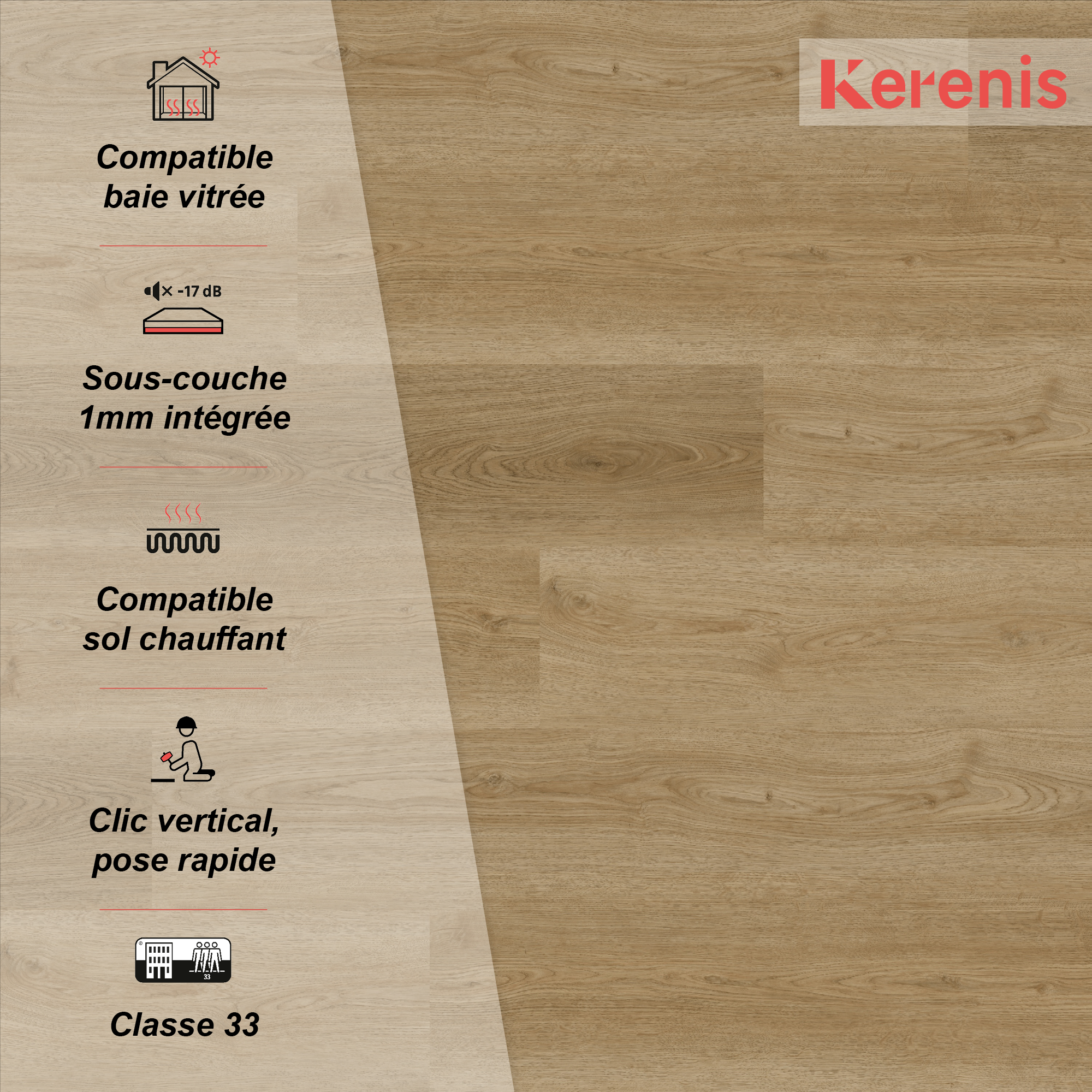 Lame PVC/SPC clipsable bois naturel Ep.5.5 mm passage très intense, Azuris K300 - KERENIS - 4