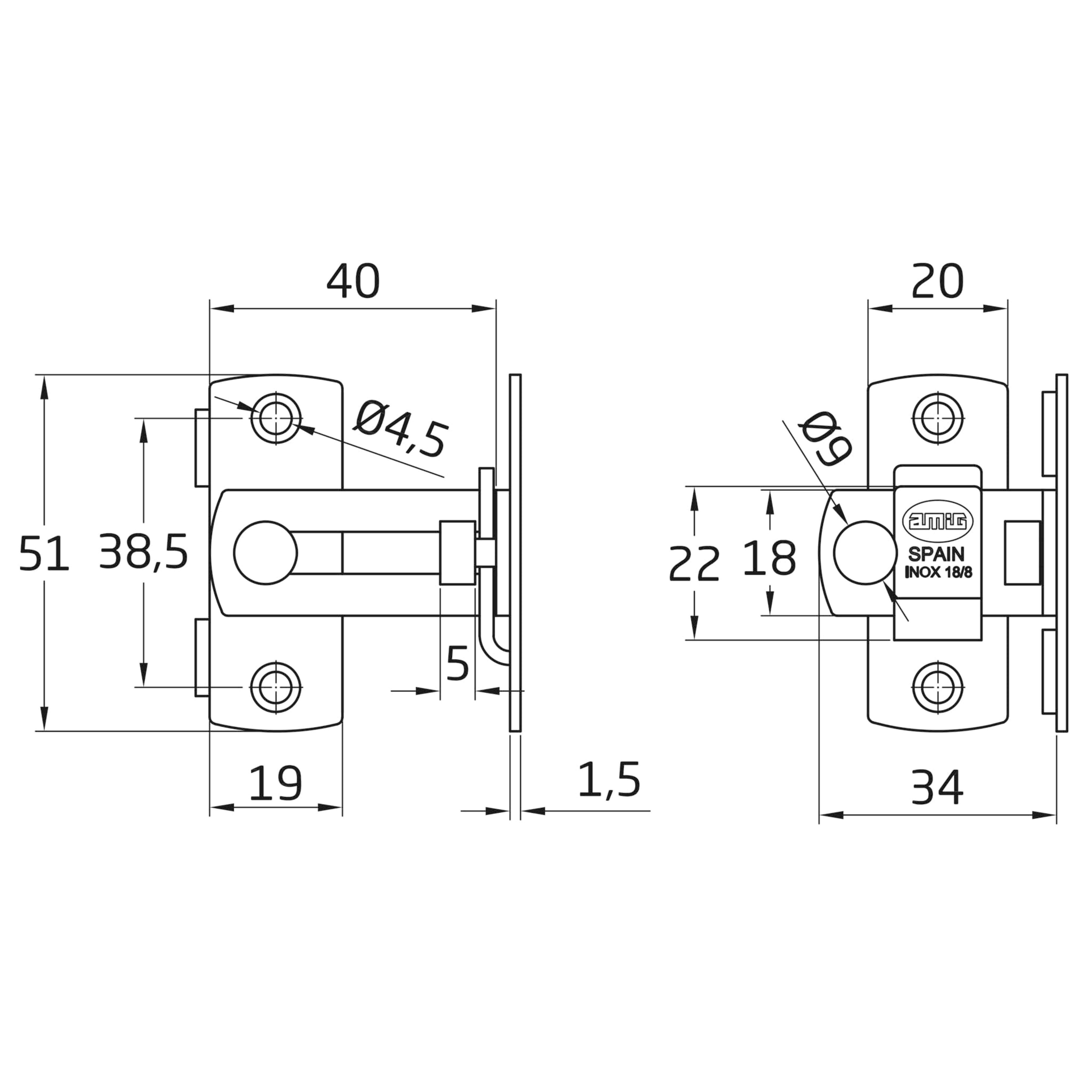 ALDABILLA ACERO INOX 75MM PARA PUERTA CORREDERA A PARED - 3
