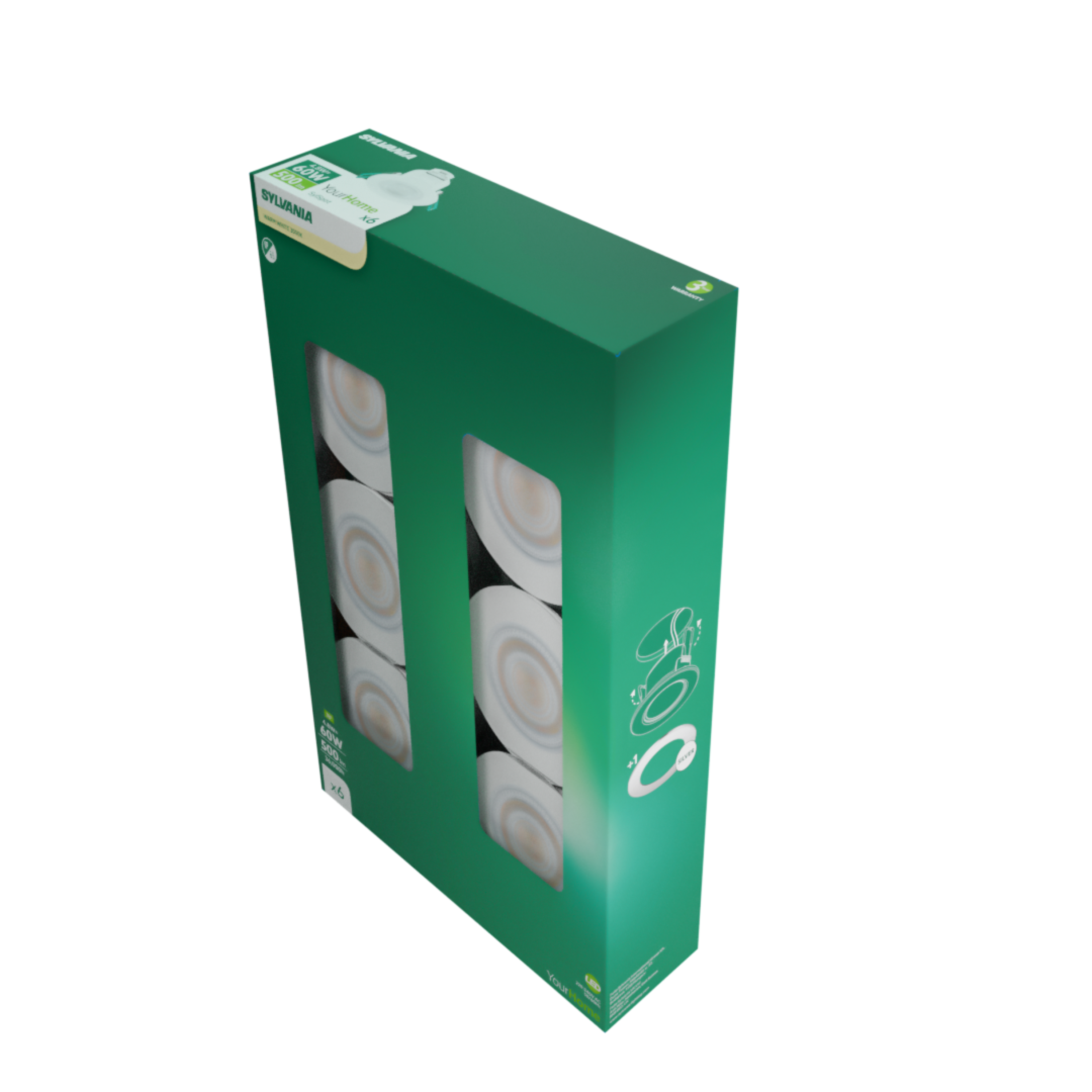 6 spots LED encastrés salle de bain Sylspot IP65, blanc chaud, blanc Sylvania - 8