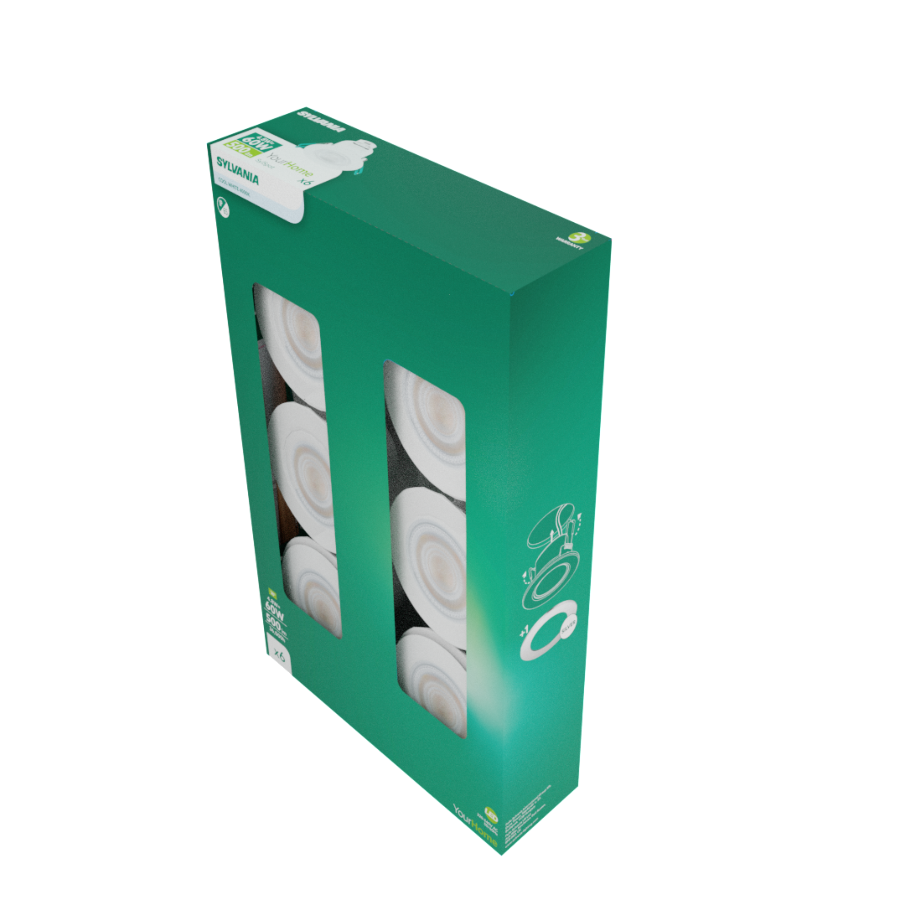6 spots LED encastrés salle de bain Sylspot IP65, blanc neutre, blanc Sylvania - 8