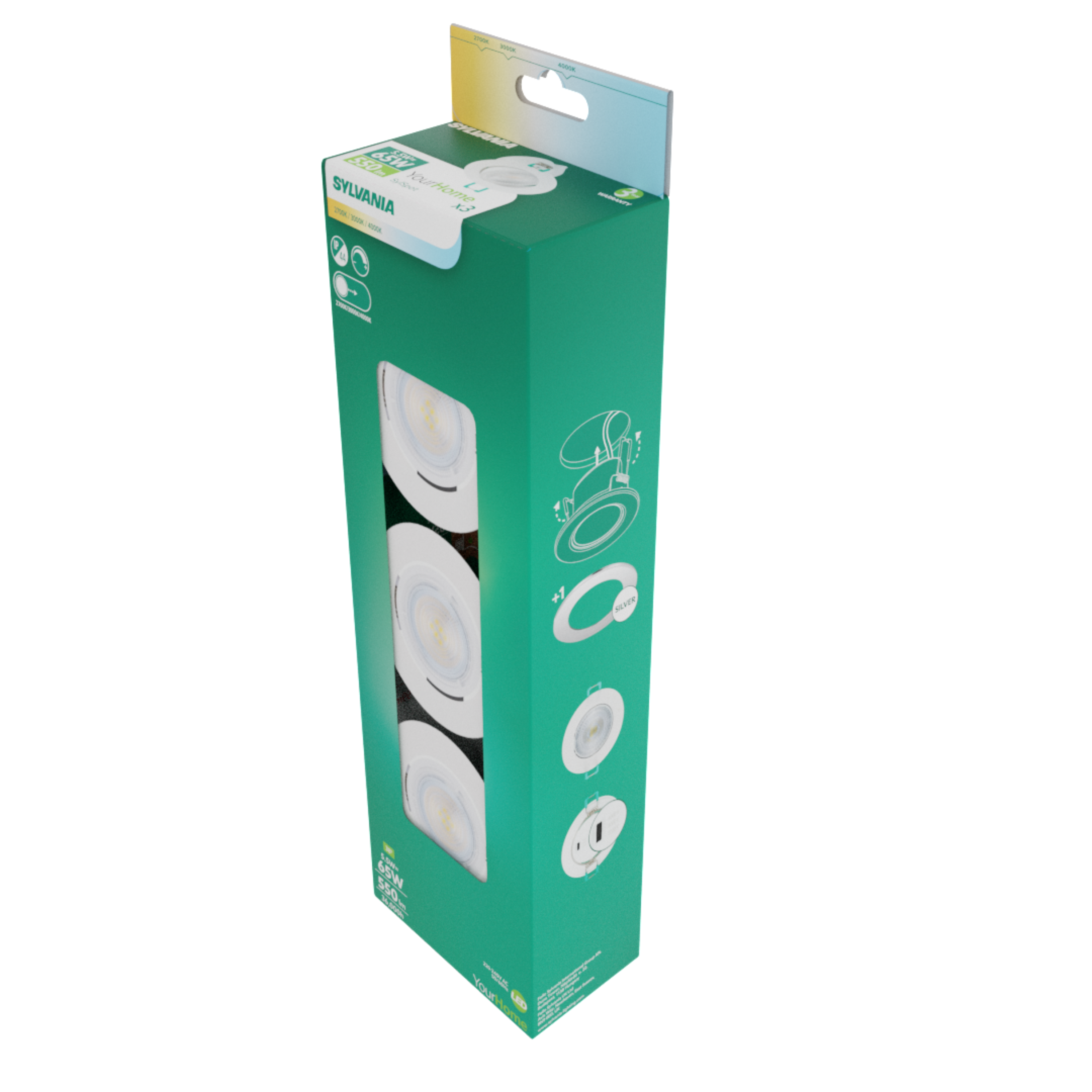 3 spots LED encastrés IP44, variation blancs/intensité Sylspot blanc Sylvania - 9