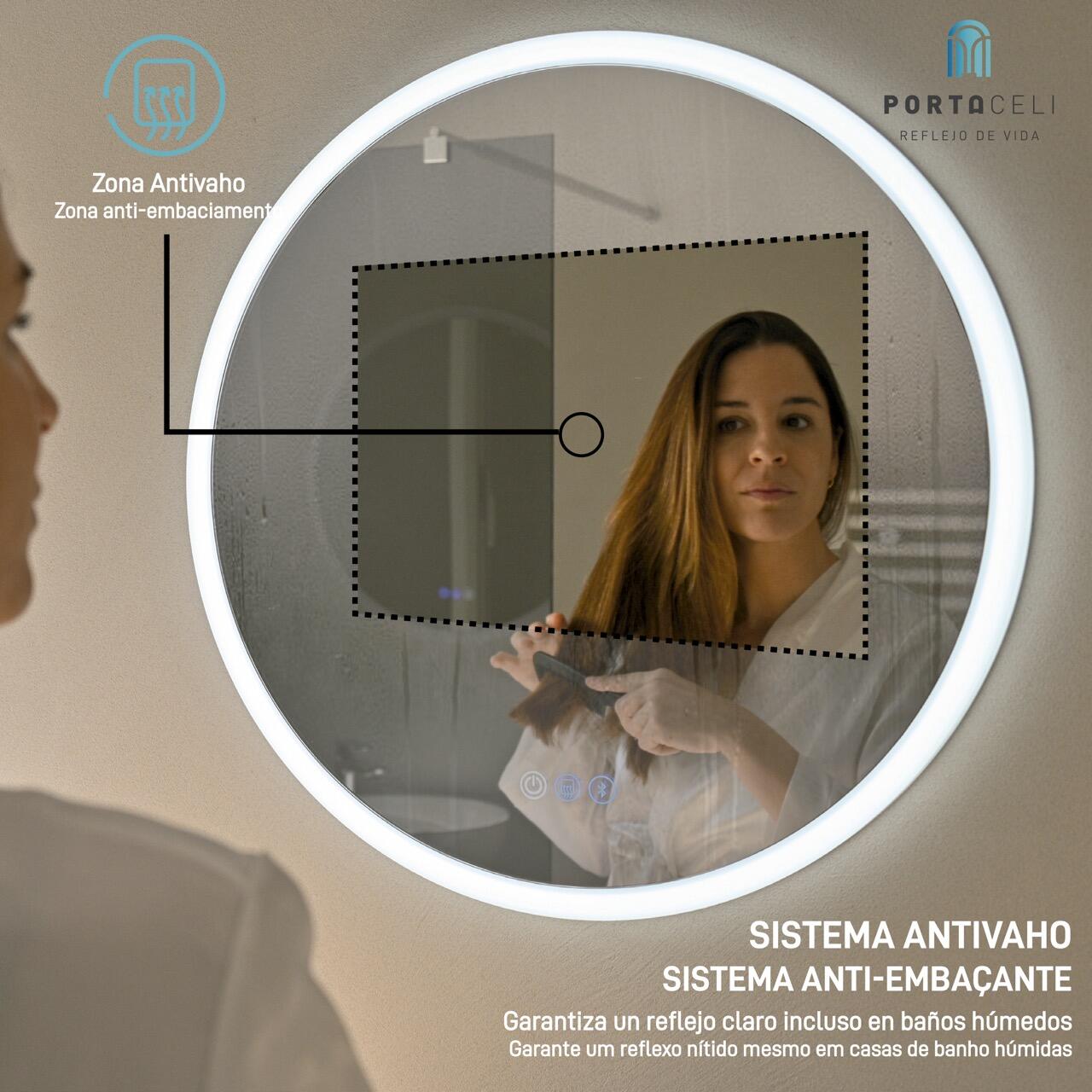 Espejo de baño con luz LED Cosmos con antivaho, táctil, altavoz, , bluetooth, 80x80cm - 9
