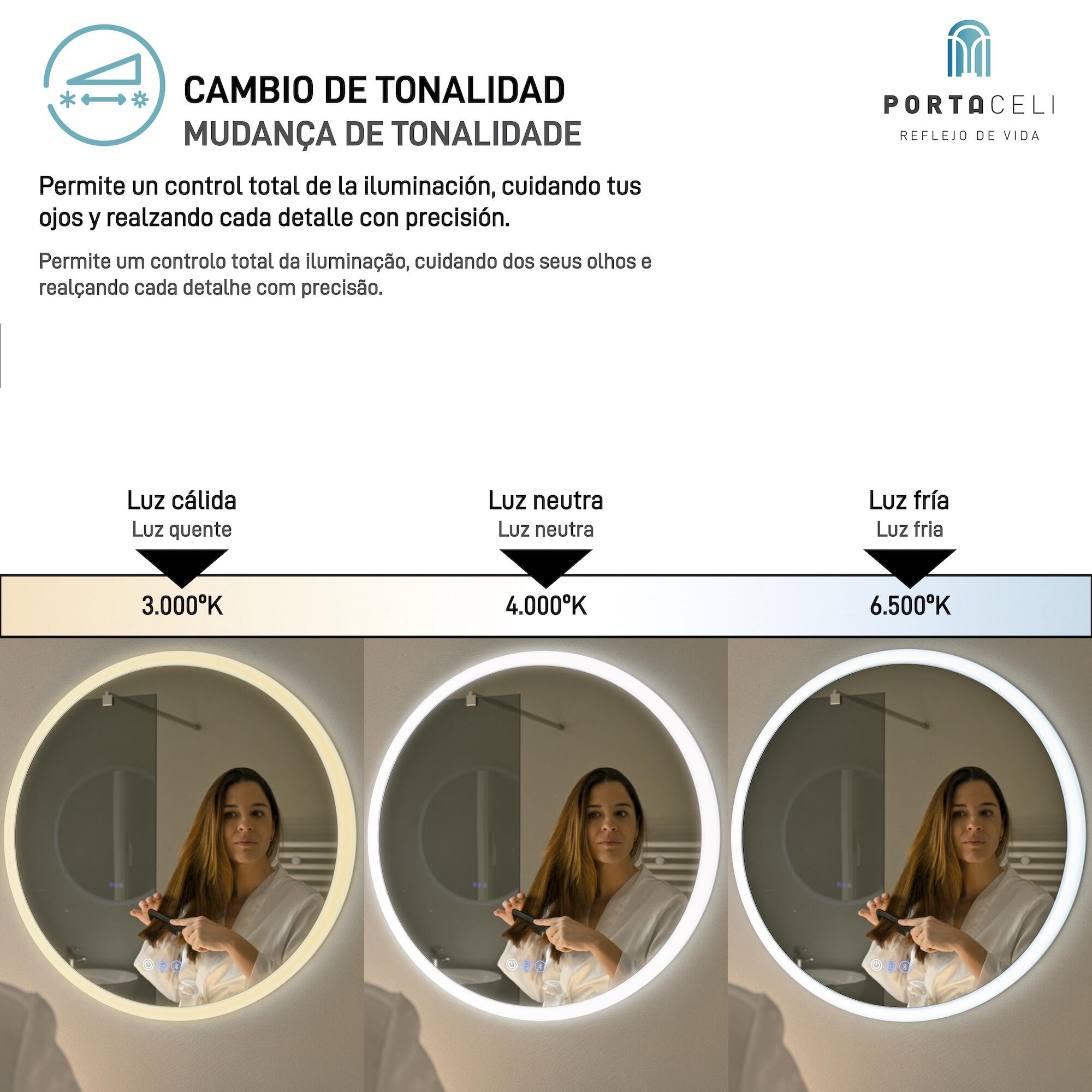 Espejo de baño con luz LED Lyra táctil, altavoz, bluetooth, 80x80cm - 9