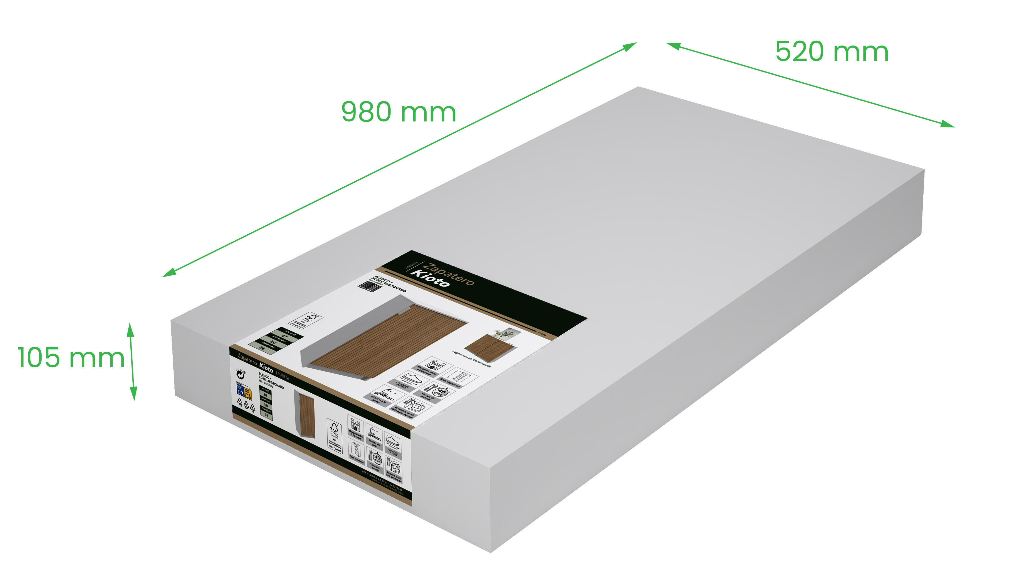 Zapatero Kioto con 1 compartimento para 16 pares en melamina color blanco y marrón 50x97x36 cm - 9