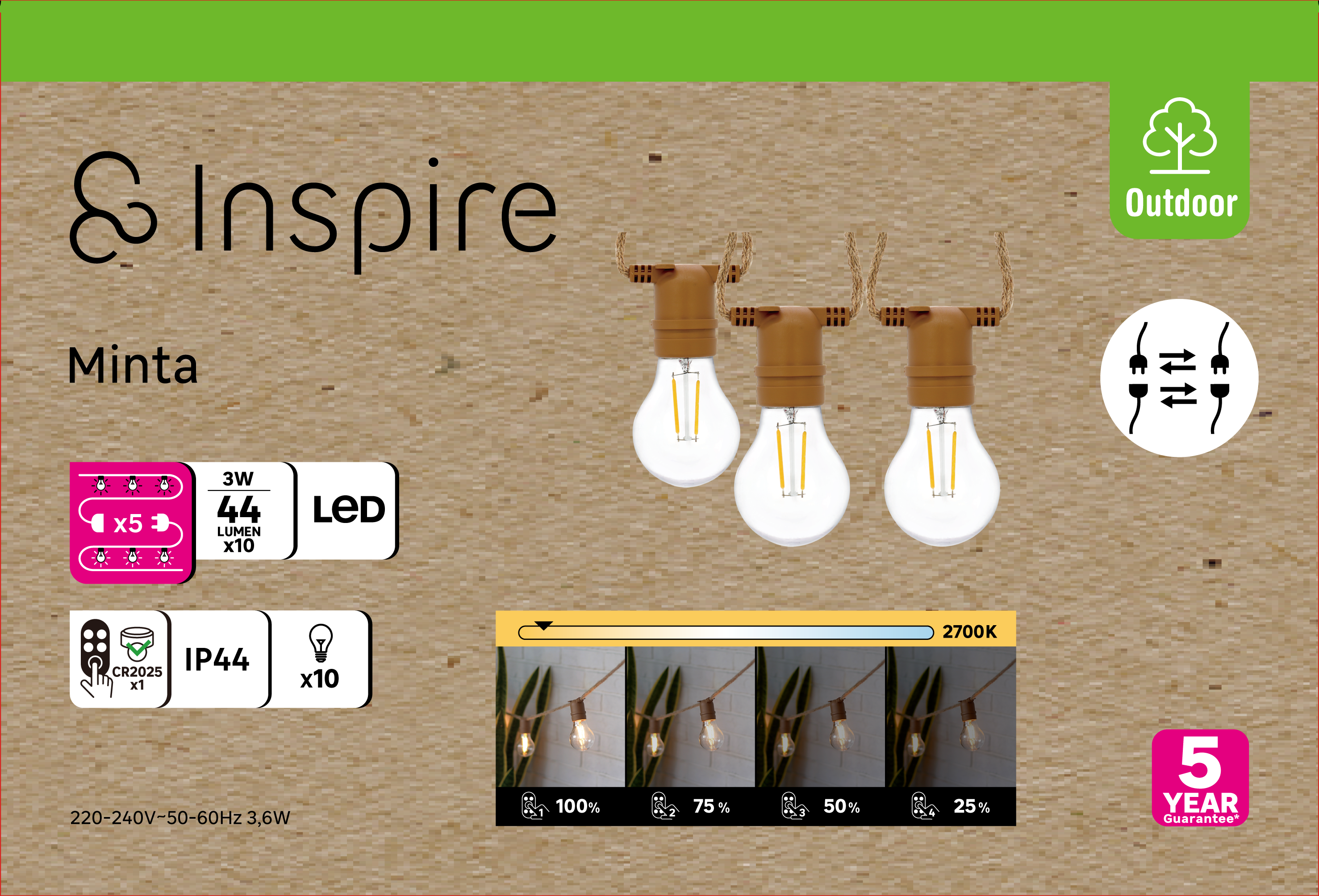 Guirlande extérieure 5m 10 ampoules blanc chaud intensité variable Minta INSPIRE - 7