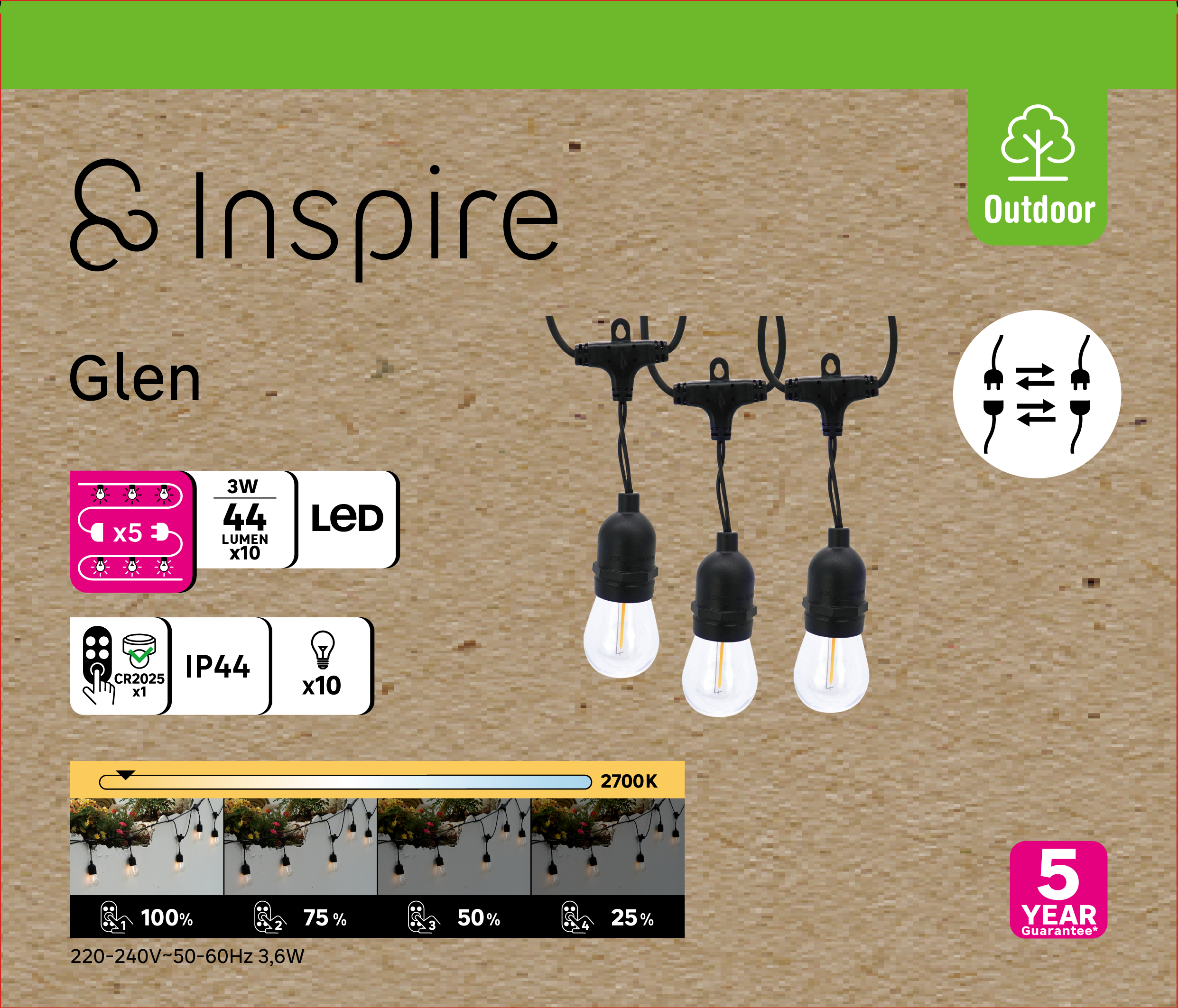 Grinalda exterior Glen 2700lm 7.6m 10 luzes preto Inspire - 8