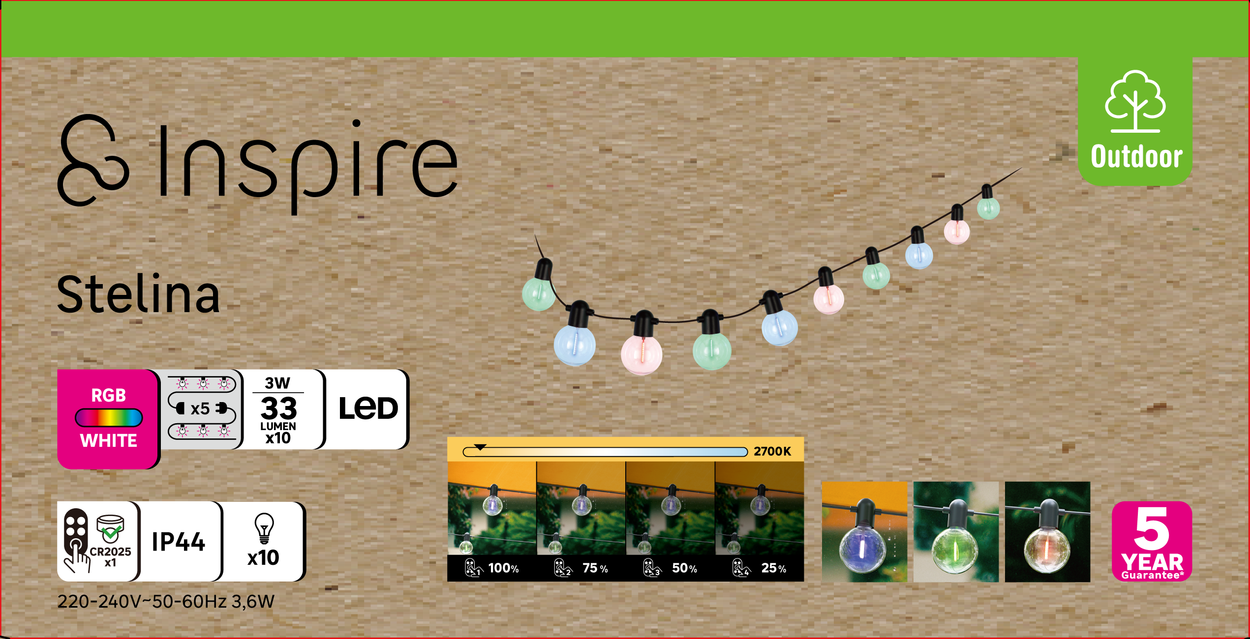 Guirlande extérieure L.5m 10 ampoules variation couleurs/blanc, Stelina INSPIRE - 5