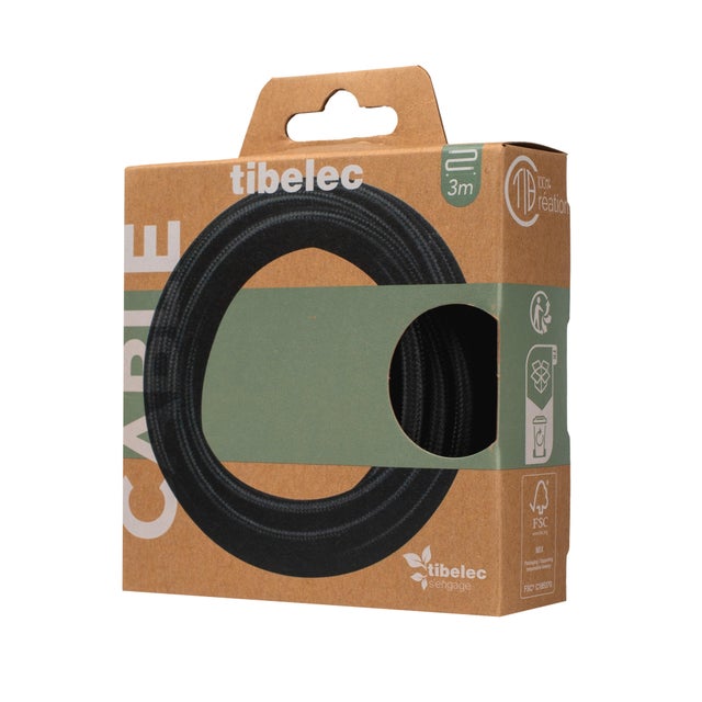 Câble tissu, TIBELEC noir, 3 m