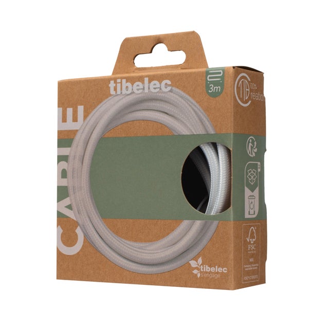 Câble tissu, TIBELEC blanc, 3 m