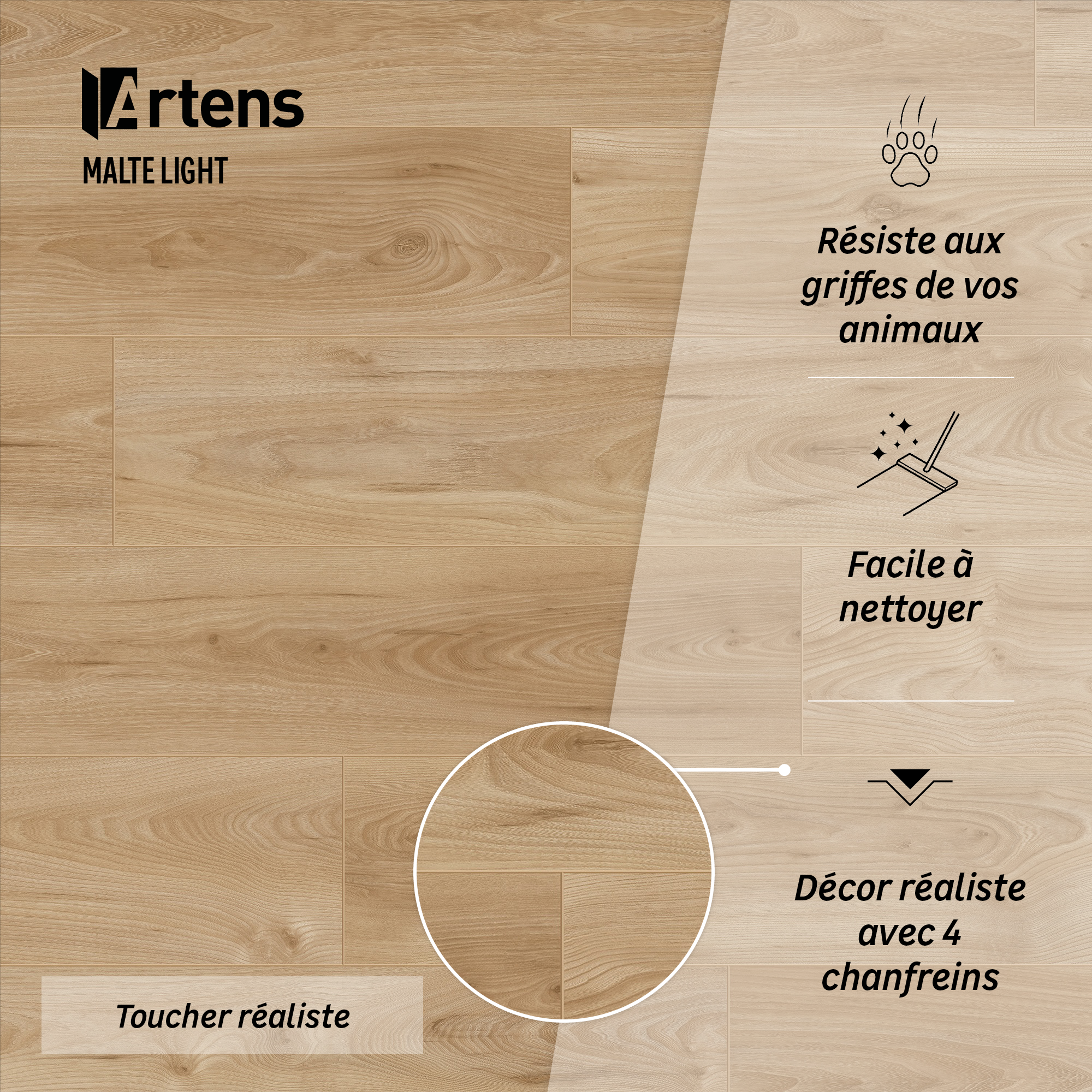 Sol stratifié intenso ARTENS malte light, Ep.10 mm, résistant à l'eau - 6