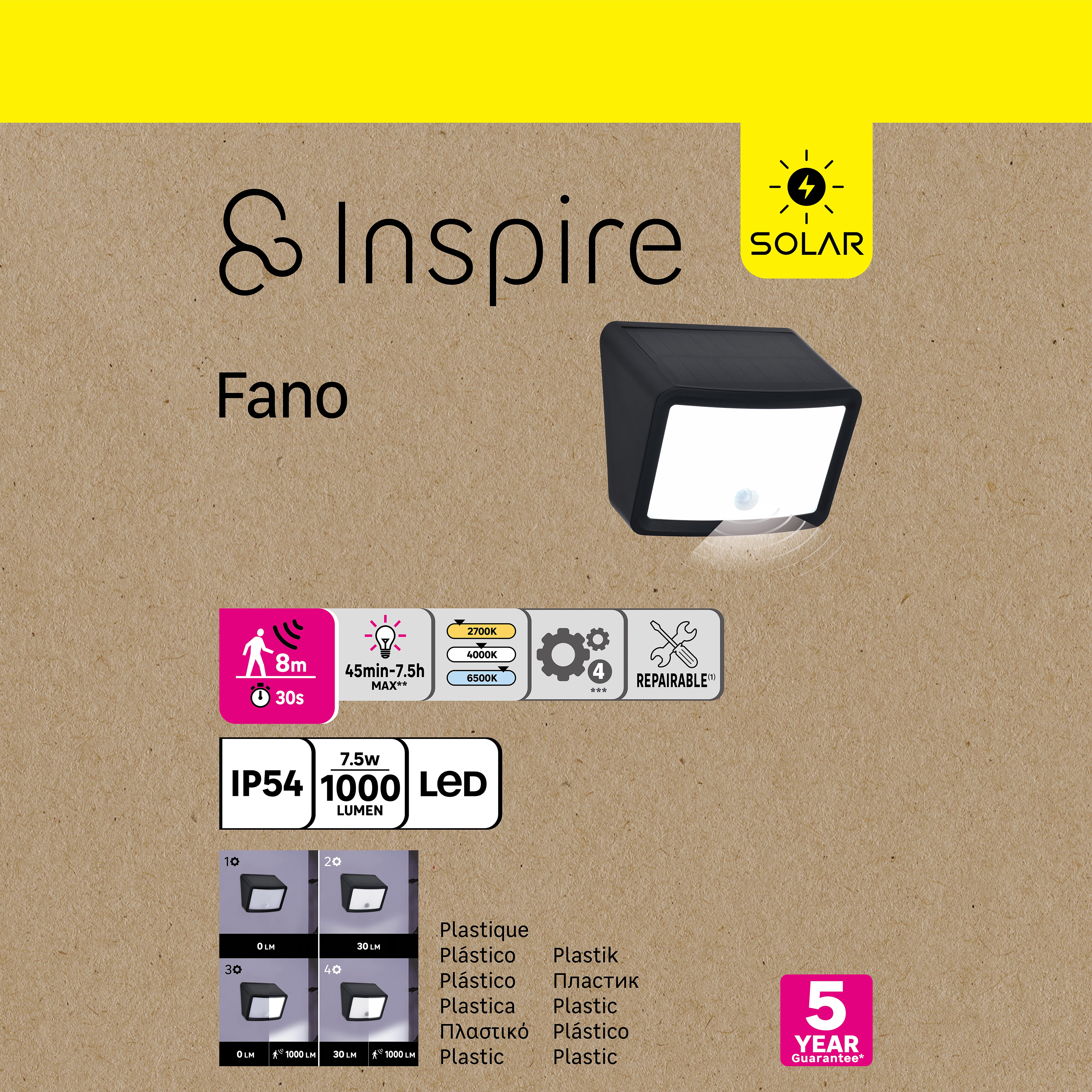 Applique solaire à détection Fano blanc chaud à froid intensité variable INSPIRE - 4