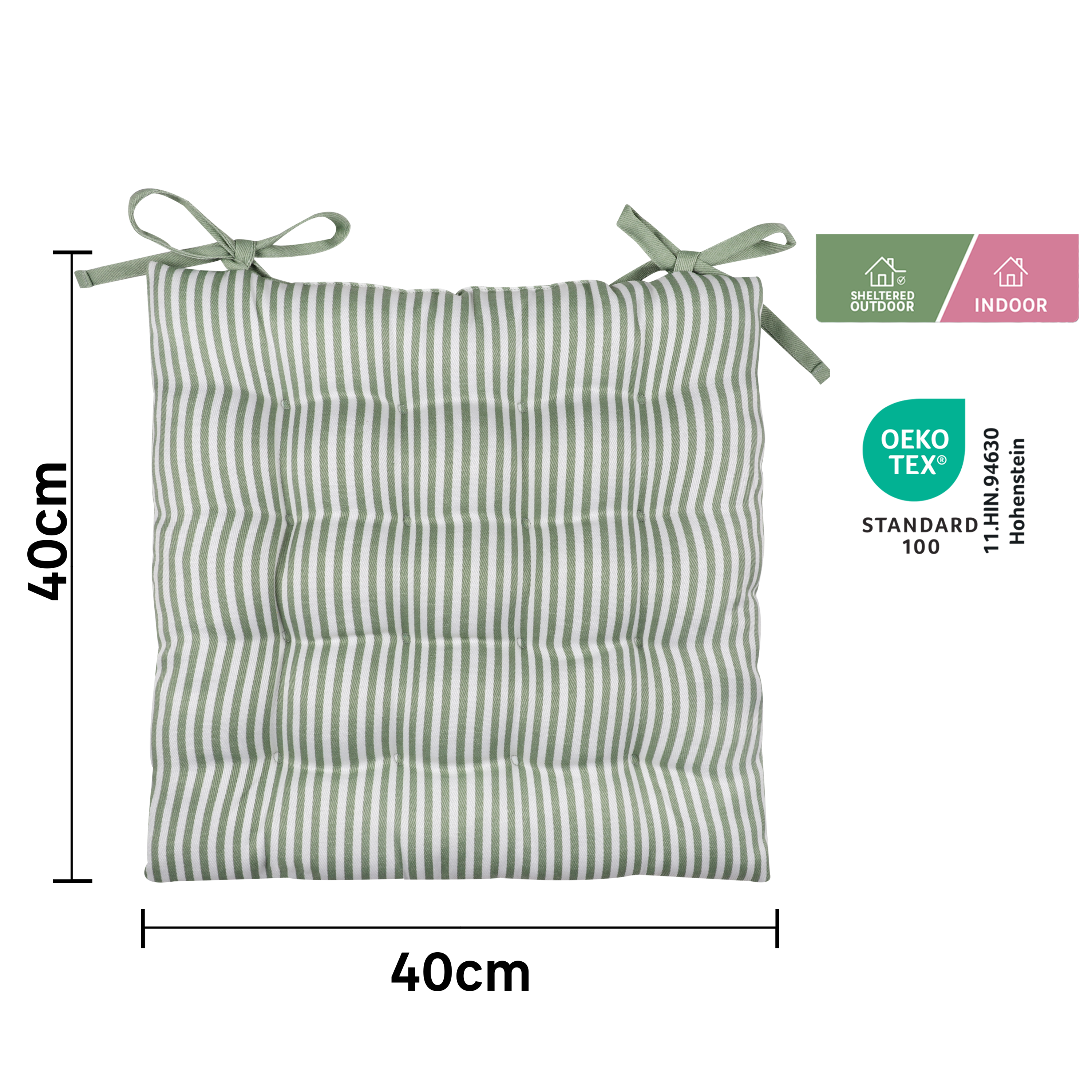 Cojín de silla cuadrado Lunor algodón, poliéster rayas verde bali INSPIRE 40x40x5 cm - 3