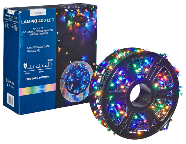Lampki choinkowe zewnętrzne 400 LED multikolor EUROHIT