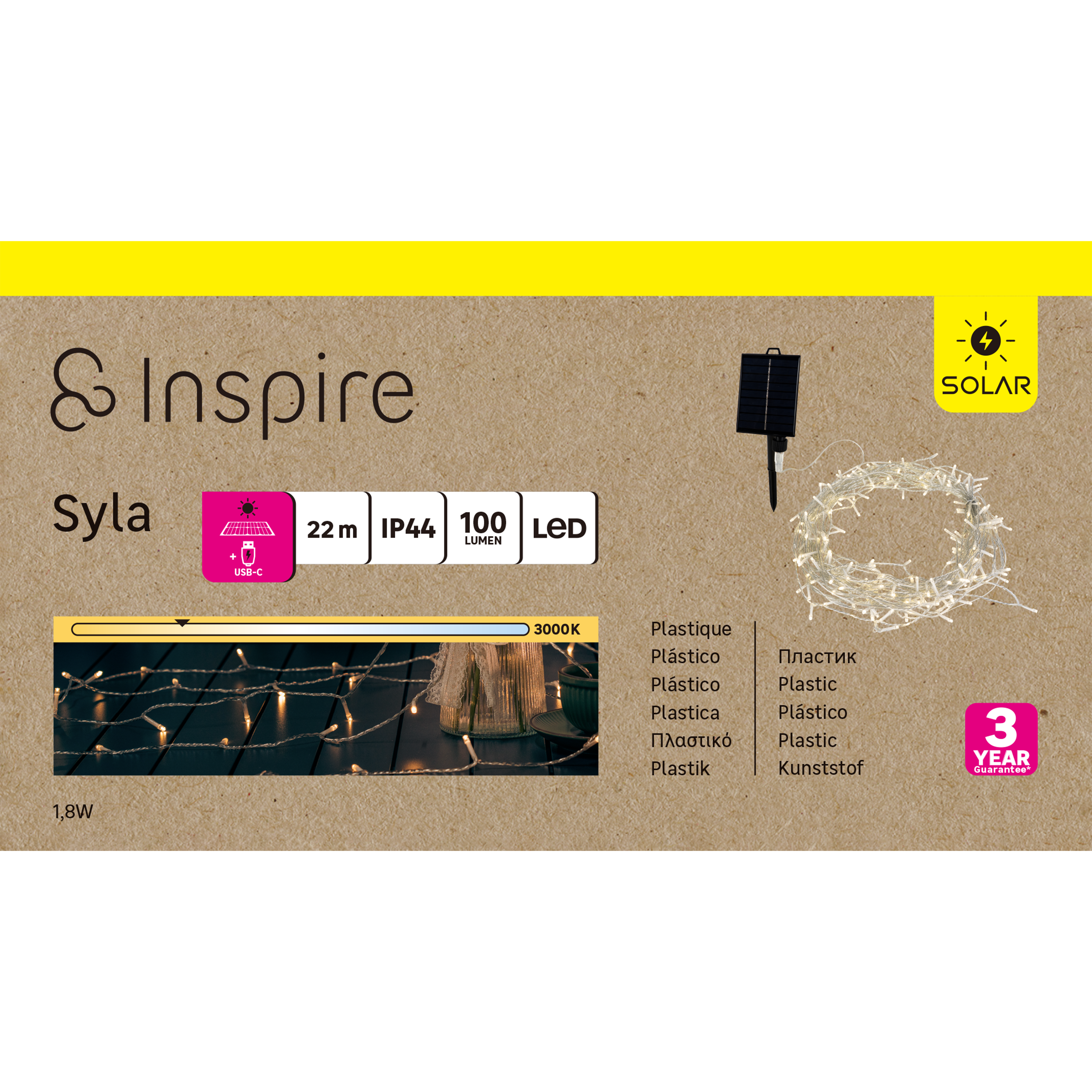 Grinalda solar 10 m 21 luzes 100 lúmens 3000 K IP44 exterior Inspire Syla - 9