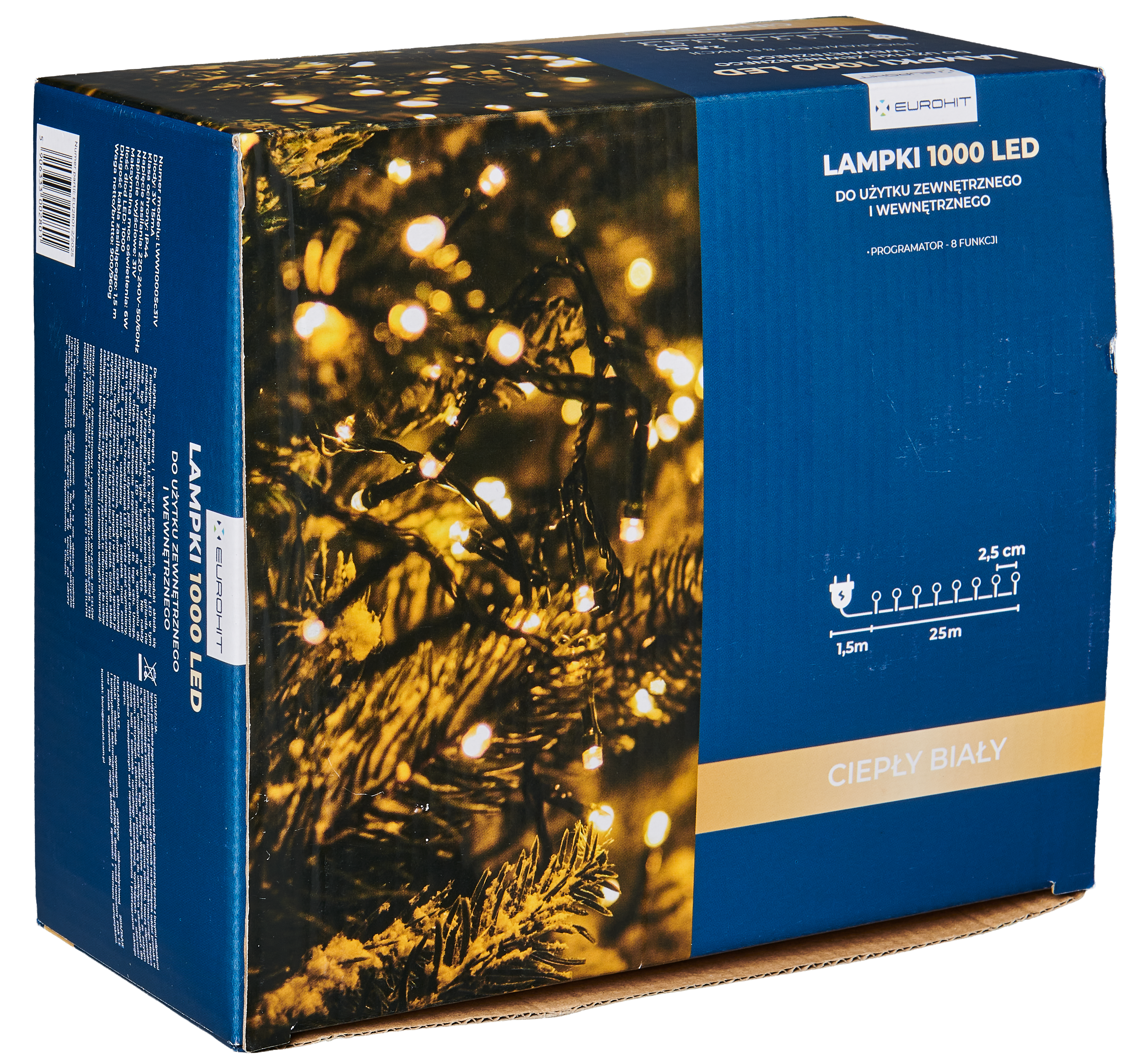 Lampki choinkowe zewnętrzne 1000 LED 8 funkcji, programator, ciepły biały  EUROHIT - 6