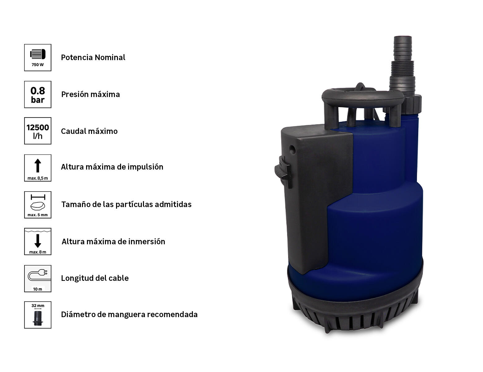 Bomba sumergible NATFLOW C750FI de 750 w de potencia y caudal máximo de 12500 l/h - 2