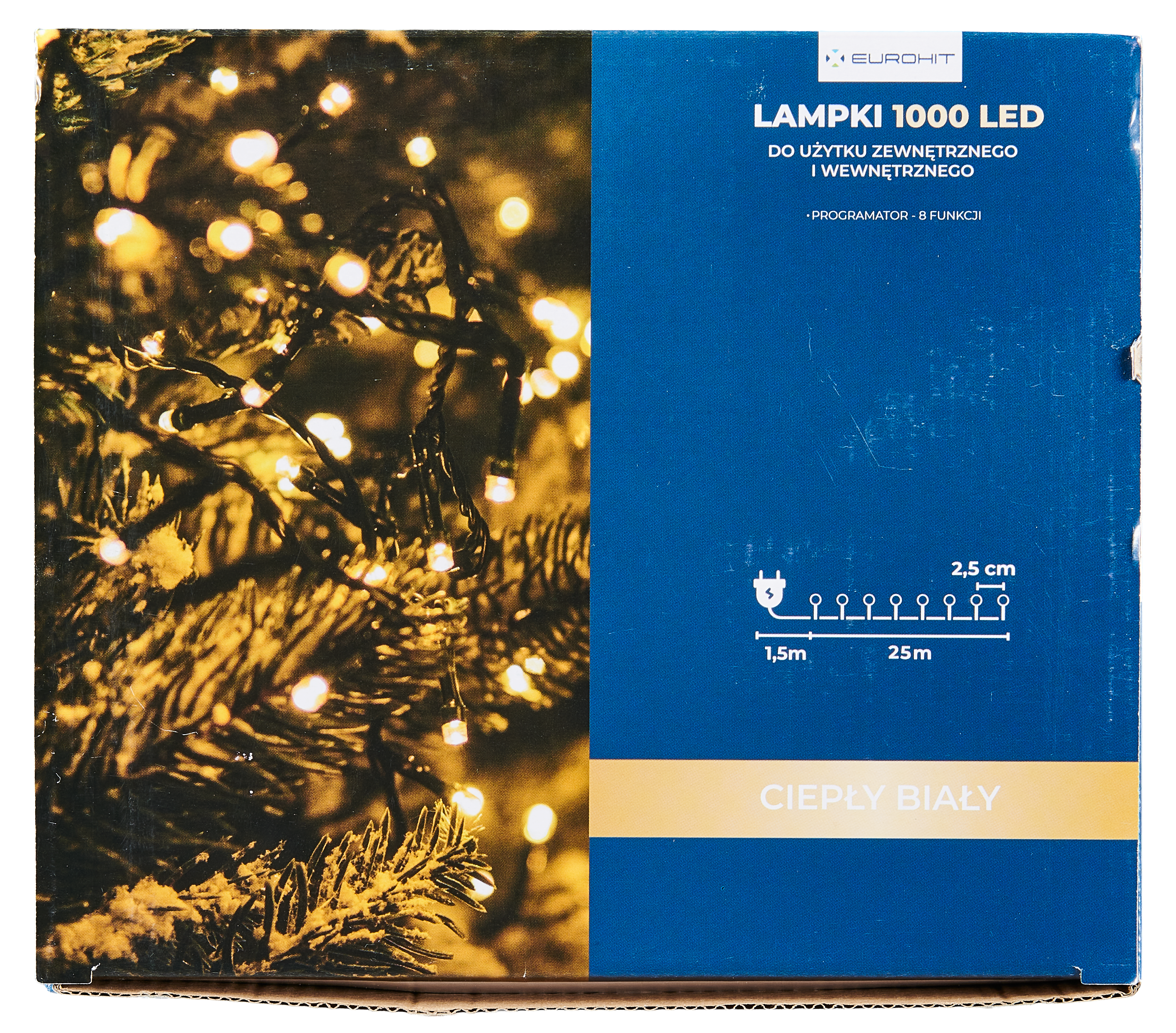 Lampki choinkowe zewnętrzne 1000 LED 8 funkcji, programator, ciepły biały  EUROHIT - 5