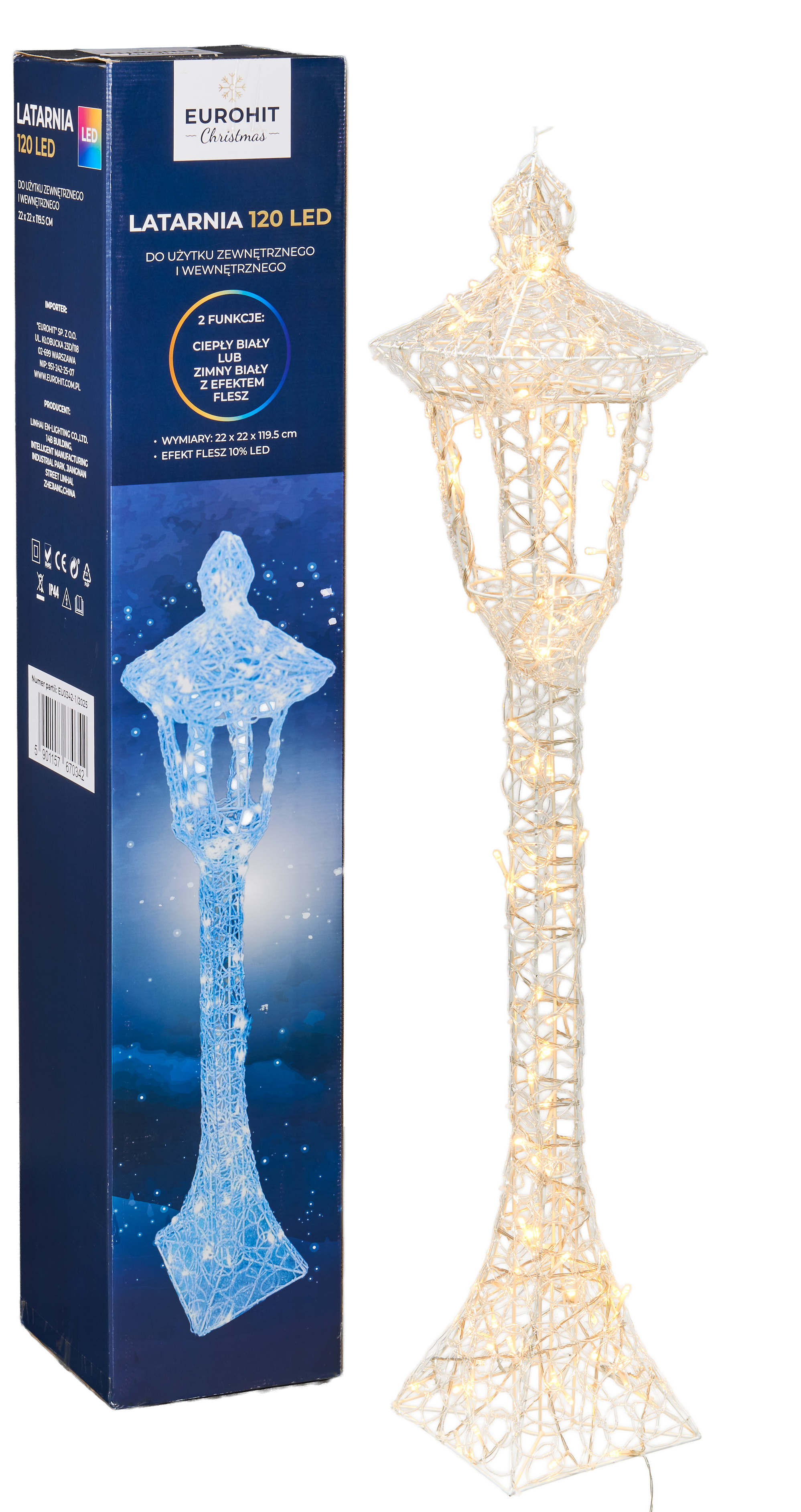 Latarnia zewnętrzna 120 LED 120 cm 2 funkcje ciepły lub zimny biały flash EUROHIT - 4