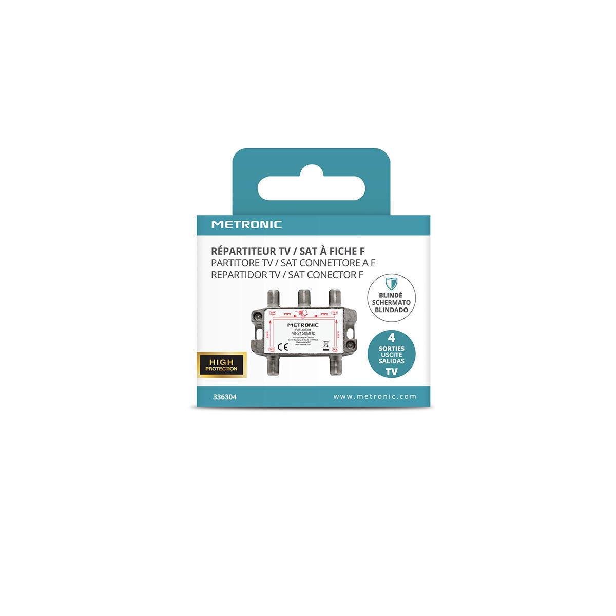 Diviseur De Signal TV Antenne 4 Voies - Compatible TNT, FM, VHF - 1 Entrée Vers 4 Sorties - 11