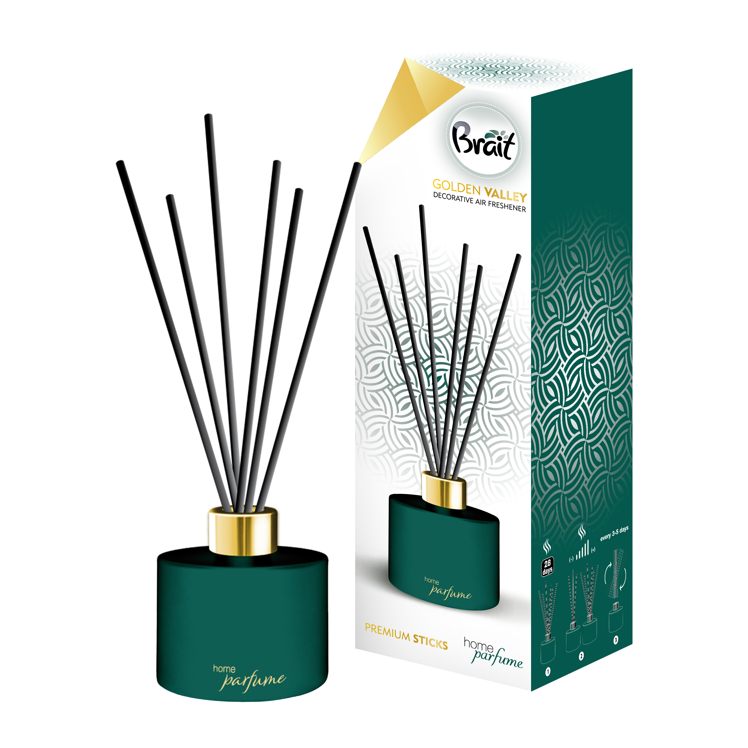 Dyfuzor zapachowy z patyczkami Golden Valley 100ml Cytryna-Brzoskwinia-Pomarańcza-Piwonia-Białe Piżmo Brait