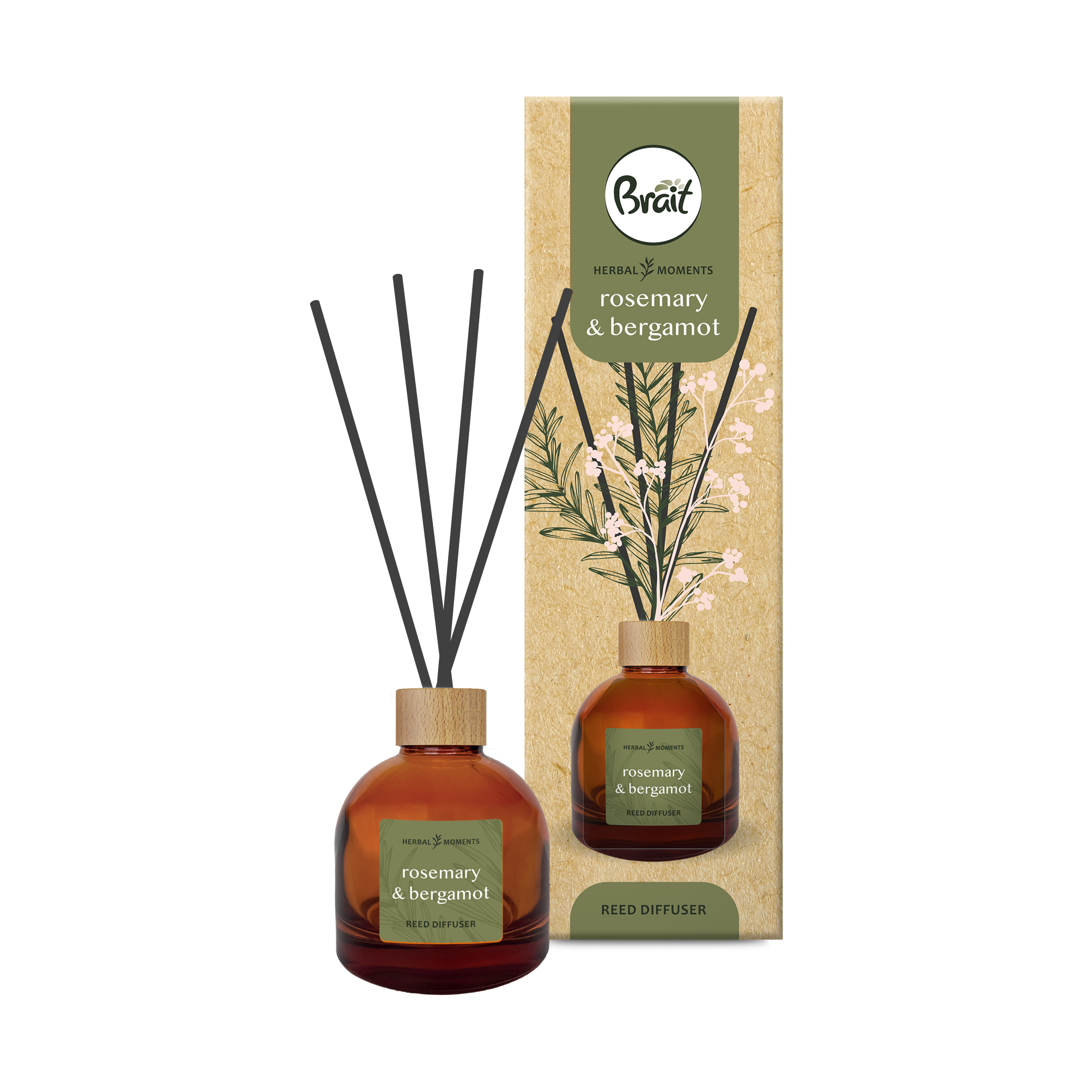 Dyfuzor zapachowy z patyczkami Herbal 100ml goździk z geranium i różą Brait