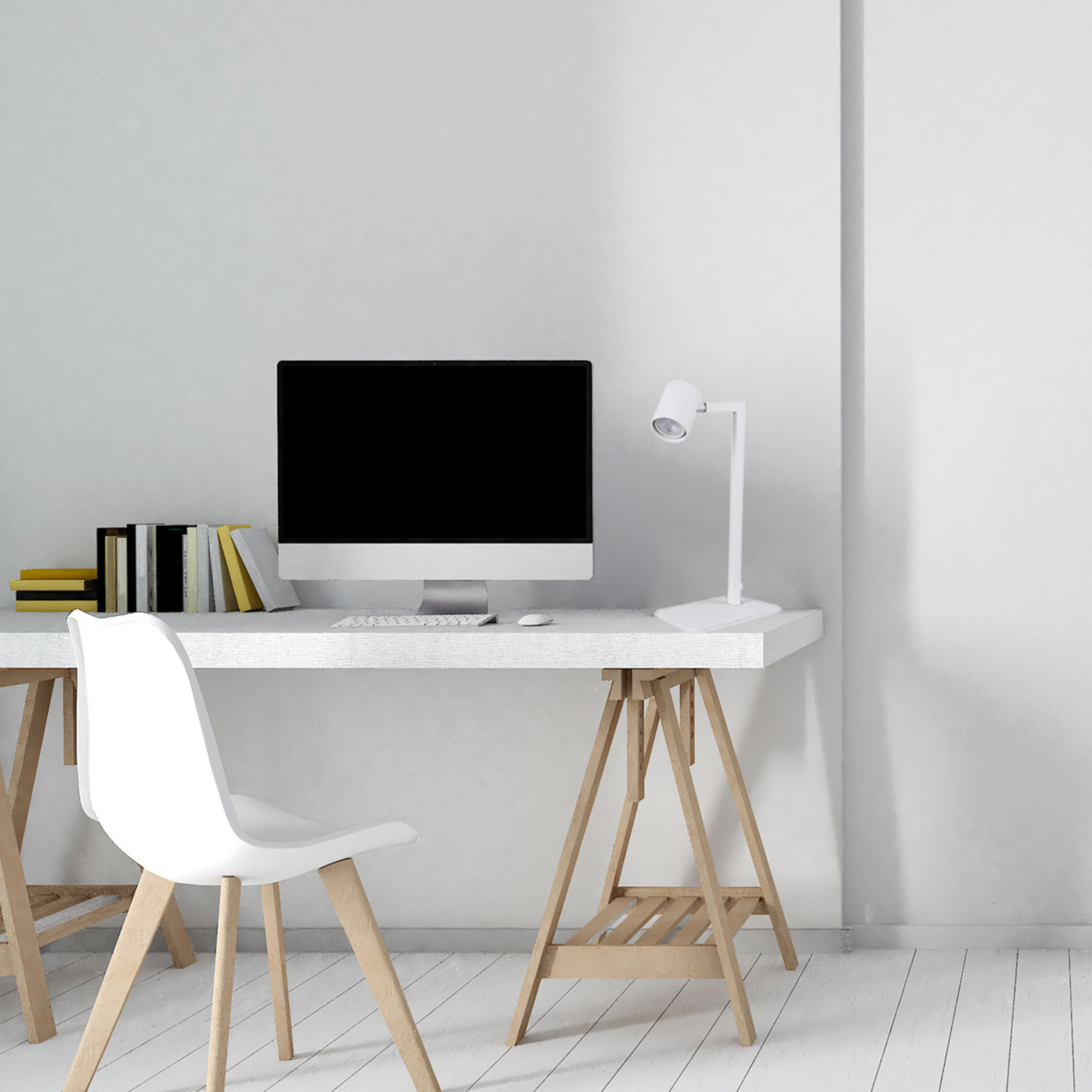 Flexo para escritorio compatible con casquillo gu10 snow light prestige con estructura blanca alimentación a red