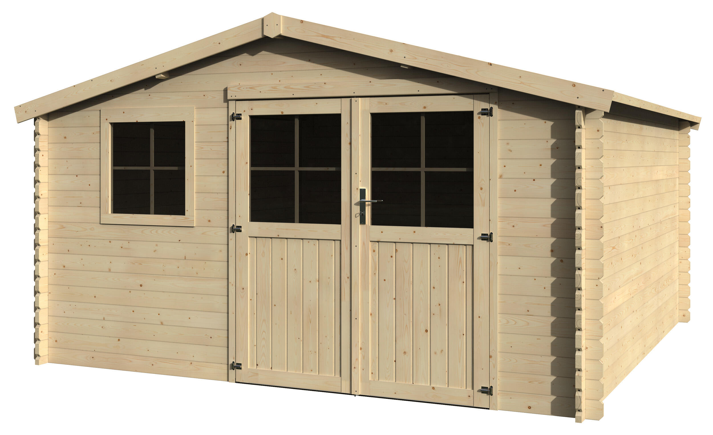 caseta de madera new vallauris de 400x234x403 cm y 1668 m2 con 34 mm espesor y doble puerta abatible decor et jardin