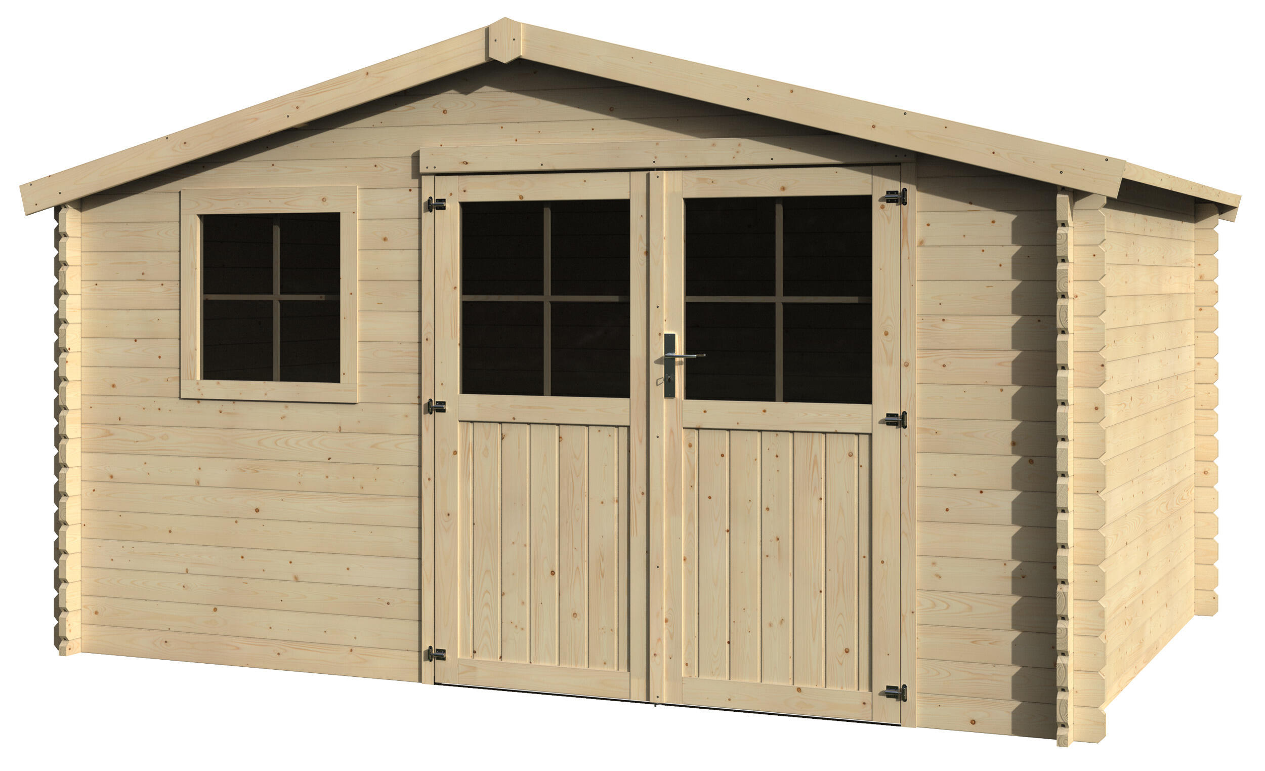 caseta de madera new valerian de 414x234x303 cm y 1254 m2 con 34 mm espesor y doble puerta abatible decor et jardin