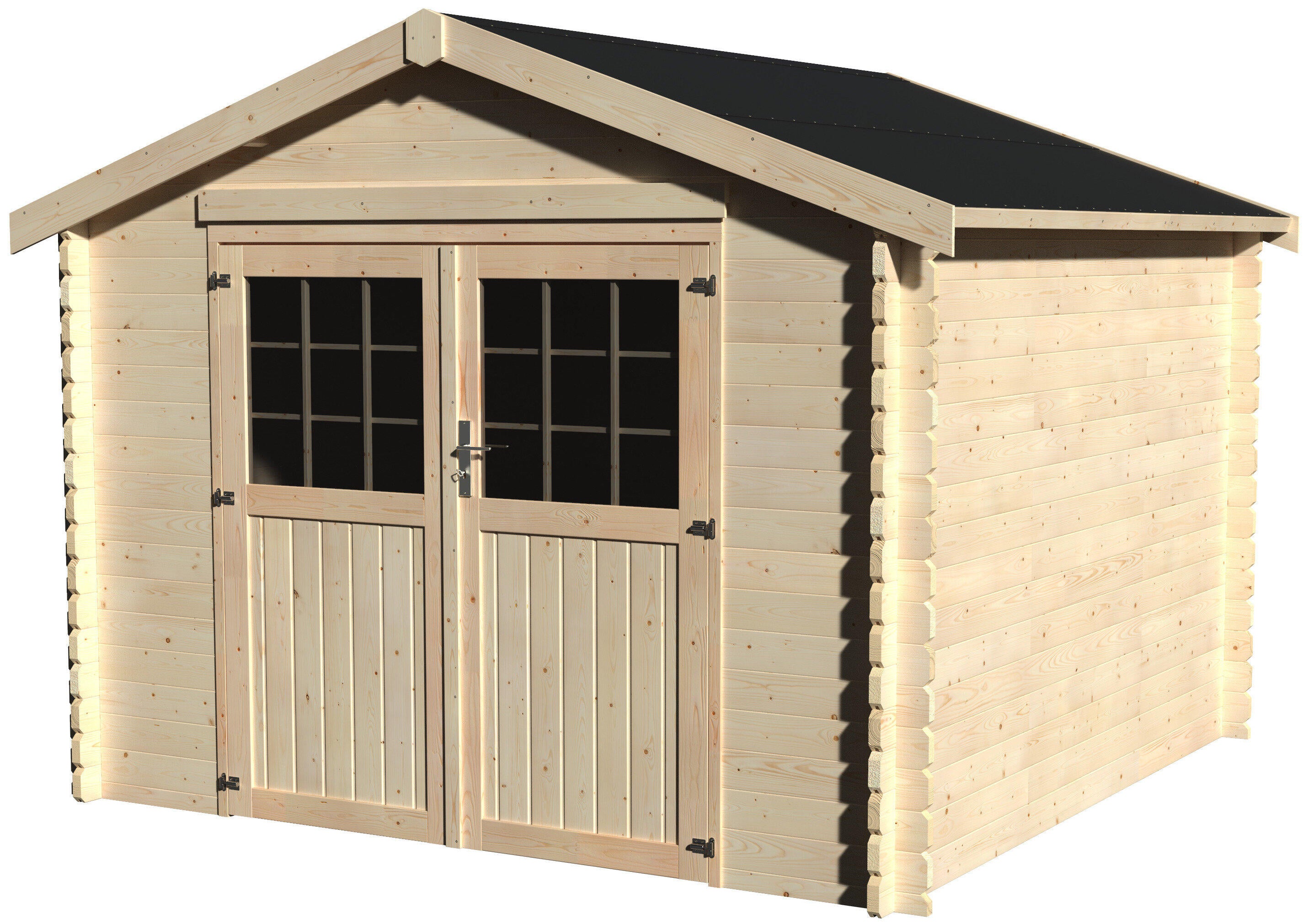 caseta de madera new valodeal de 317x245x303 cm y 96 m2 con 34 mm espesor y doble puerta abatible decor et jardin