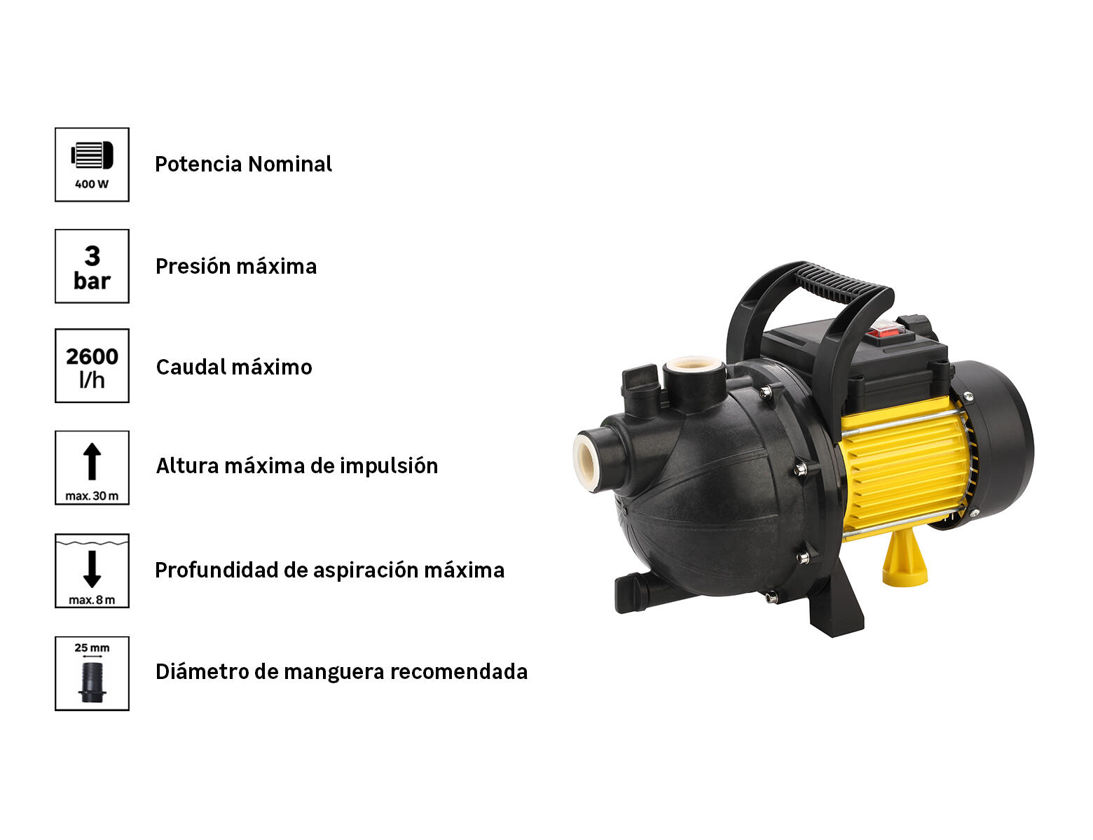 Bomba de superficie manual de 400w y caudal máximo 2.6 l/h - 3