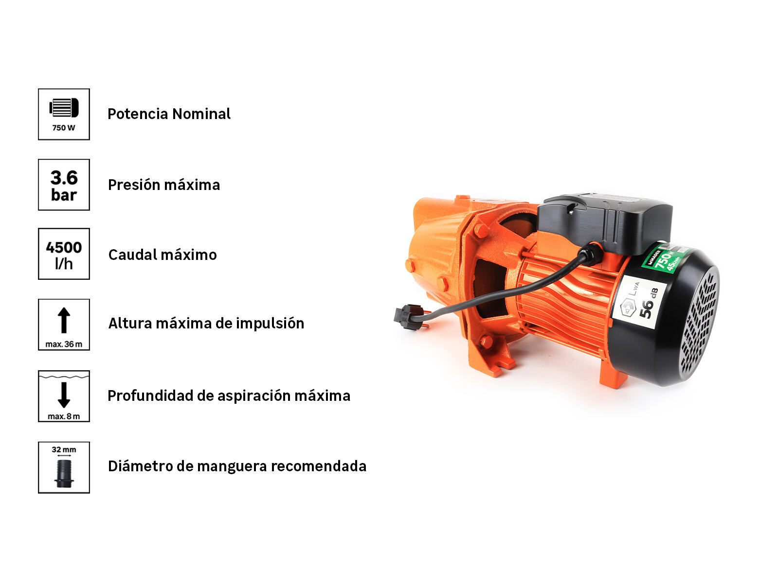 Bomba de superficie MADER  de w y caudal máximo  l/h - 2