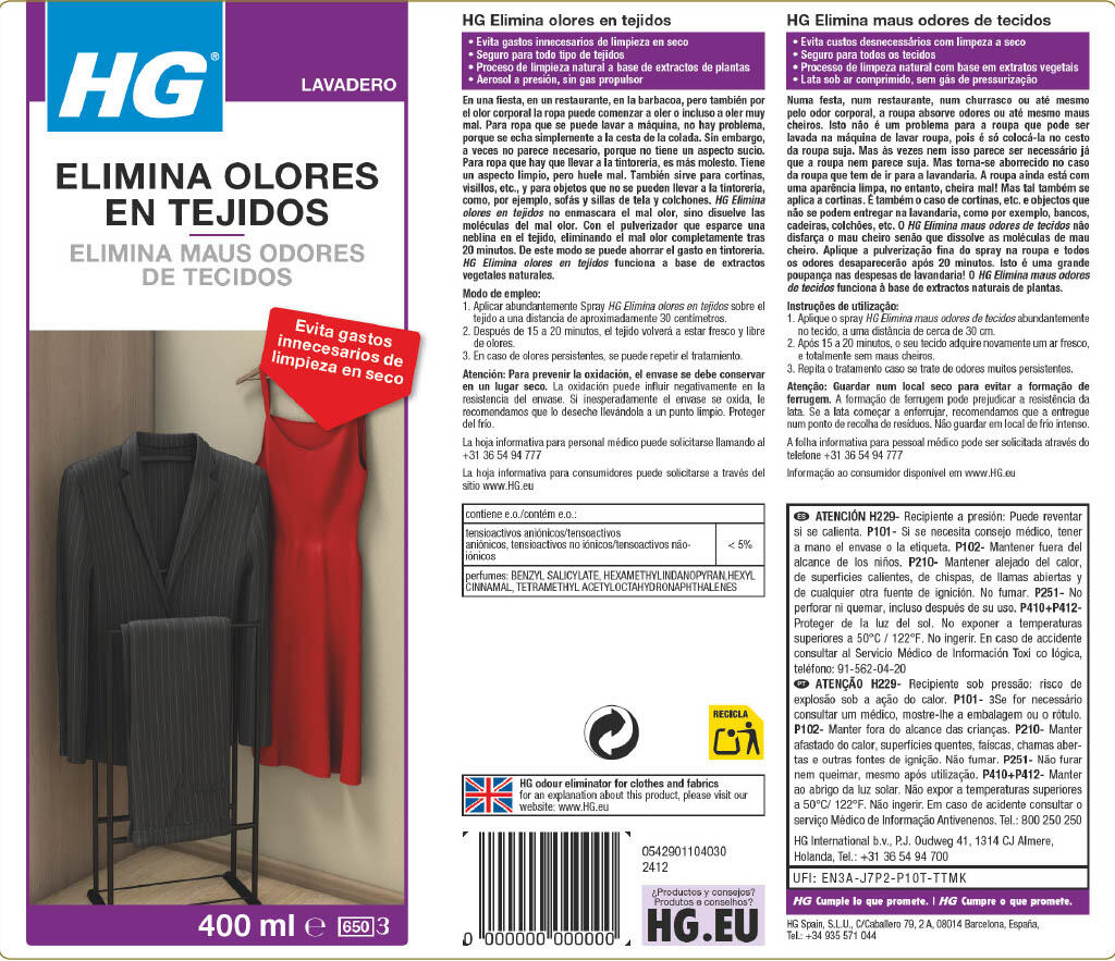 Elimina odores de tecidos HG 0.4L - 3
