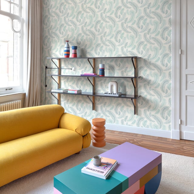 Papier peint intissé Plume paillette bleu