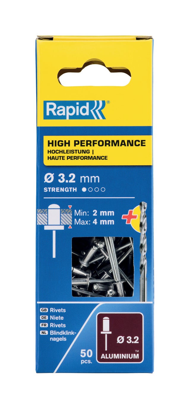 Lot de 50 rivets aluminium Diam.3,2 x 8 mm + foret - RAPID