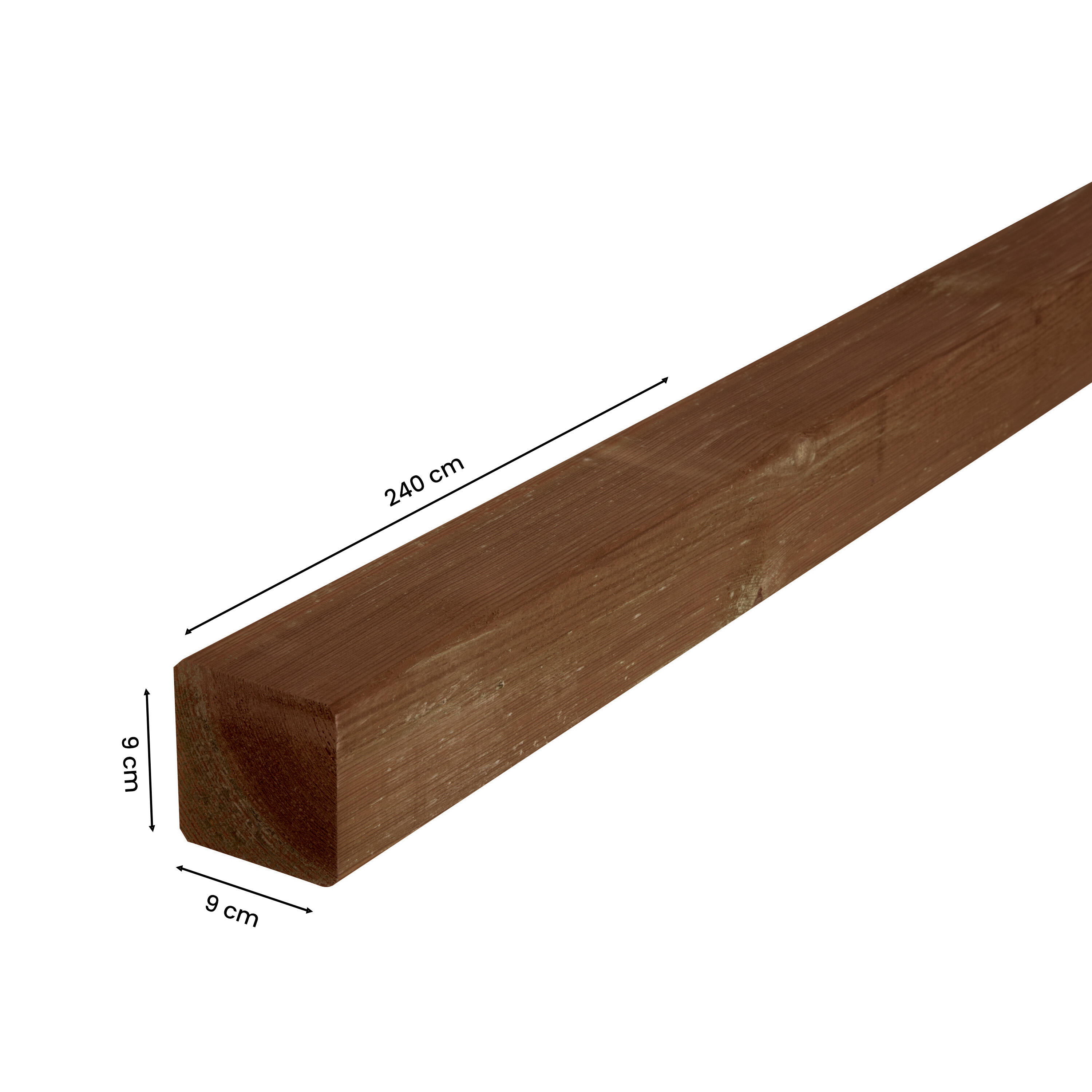 Poste cuadrado de madera clase IV 9 x 240 cm marrón CERLAND - 3