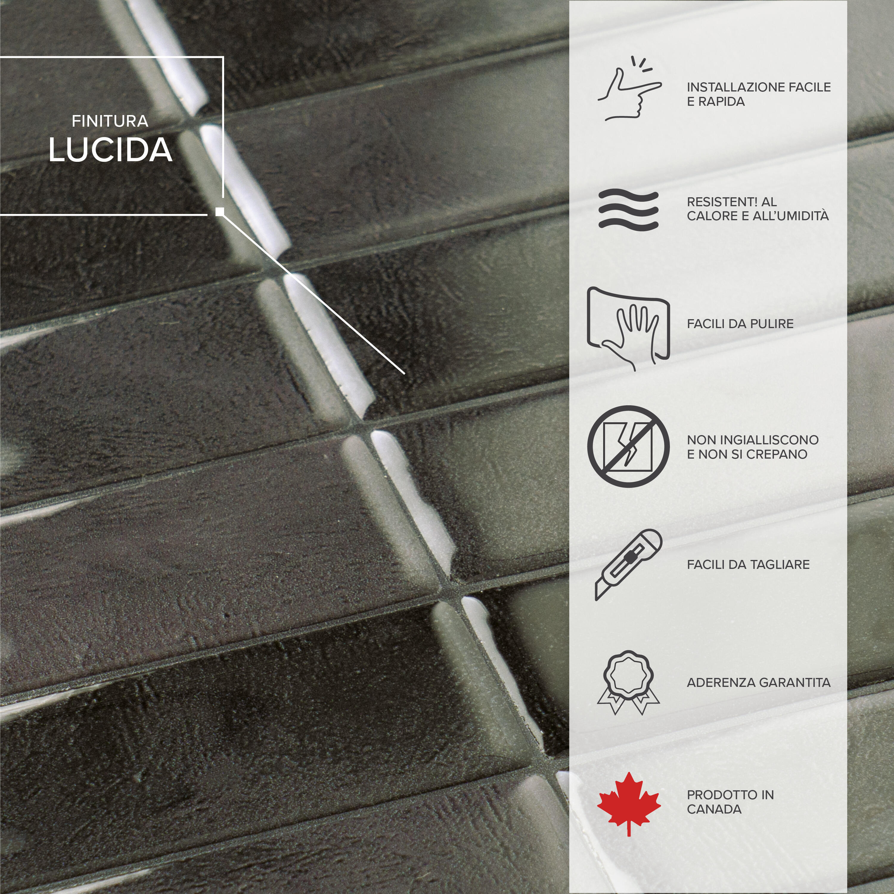 Copertura autoadesivo SMART TILES Morocco Zaida nero lucido 22.8 cm x 29 cm - 6