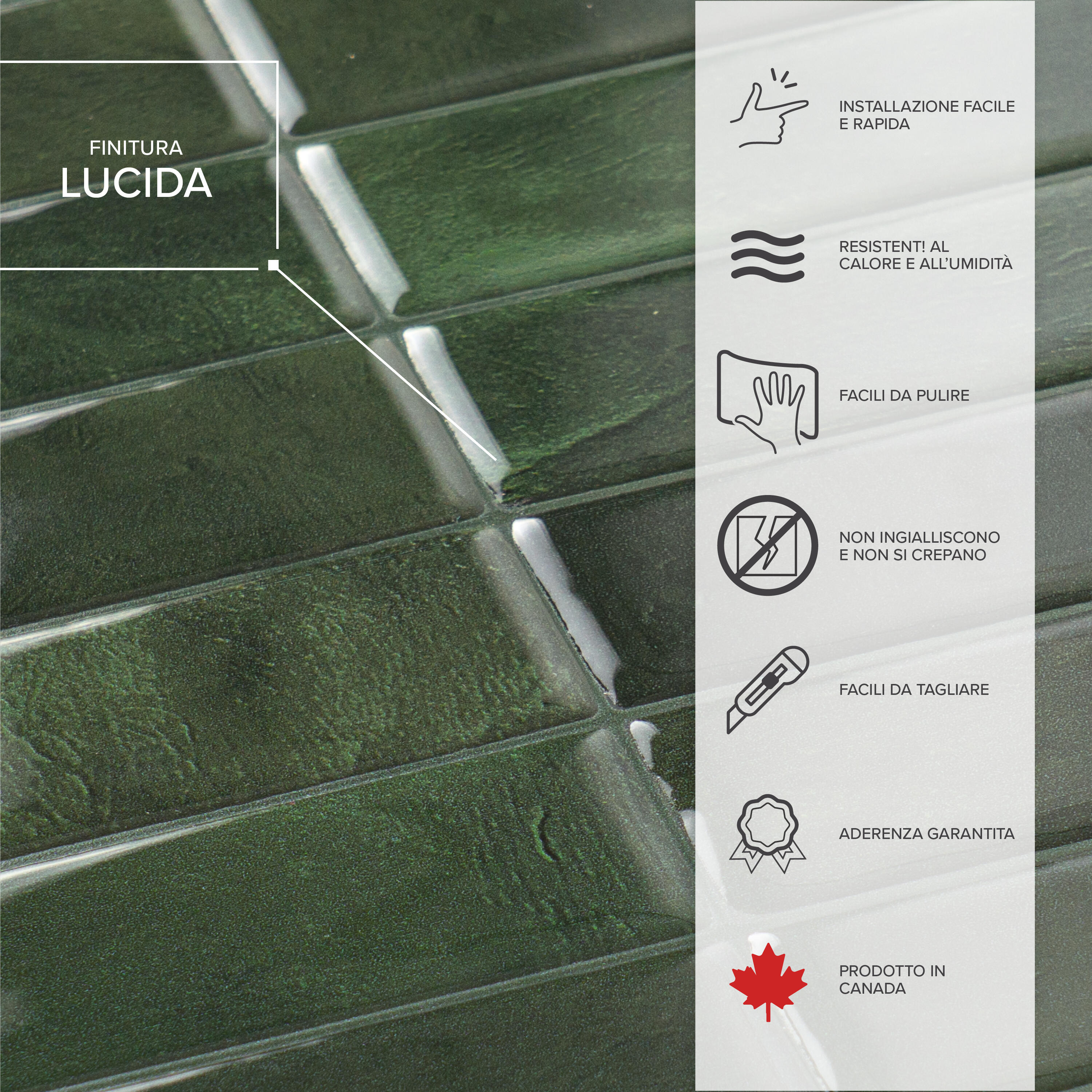 Adesivo decorativo in rotolo SMART TILES Morocco Sefrou varie tonalità di verde lucido 22.8 cm x 29 cm - 7