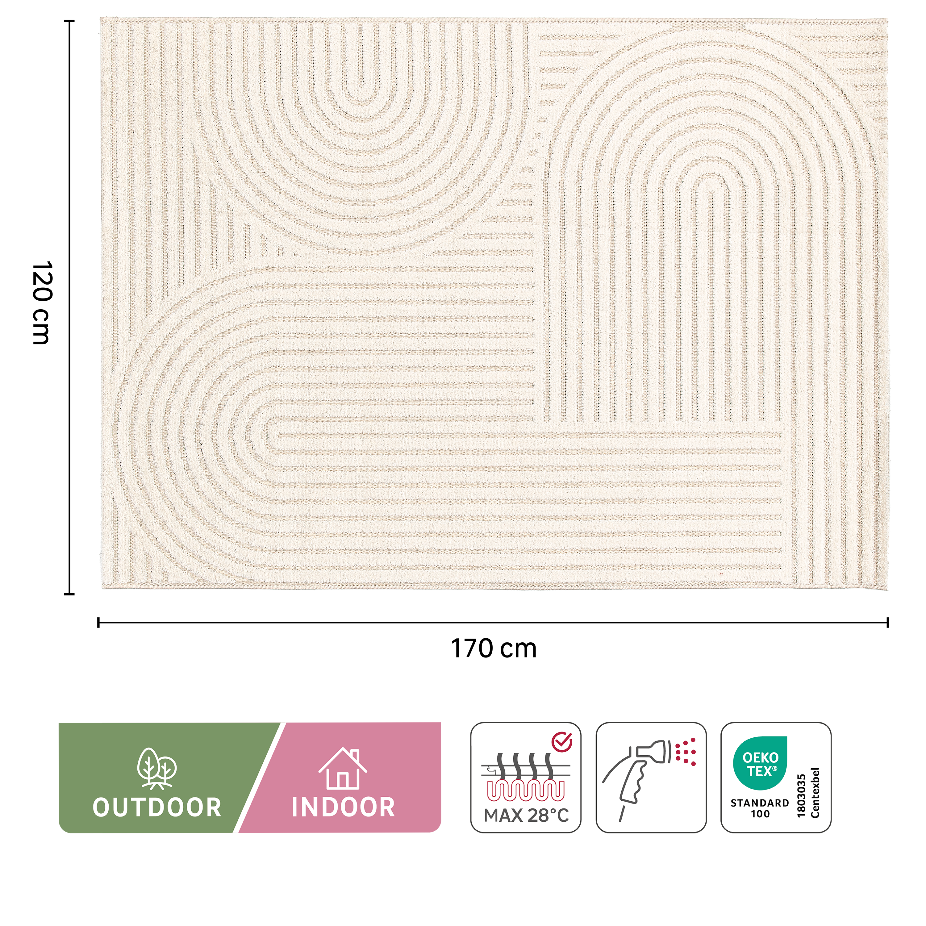 Tapete liso Loop 120x170cm bege Inspire - 6
