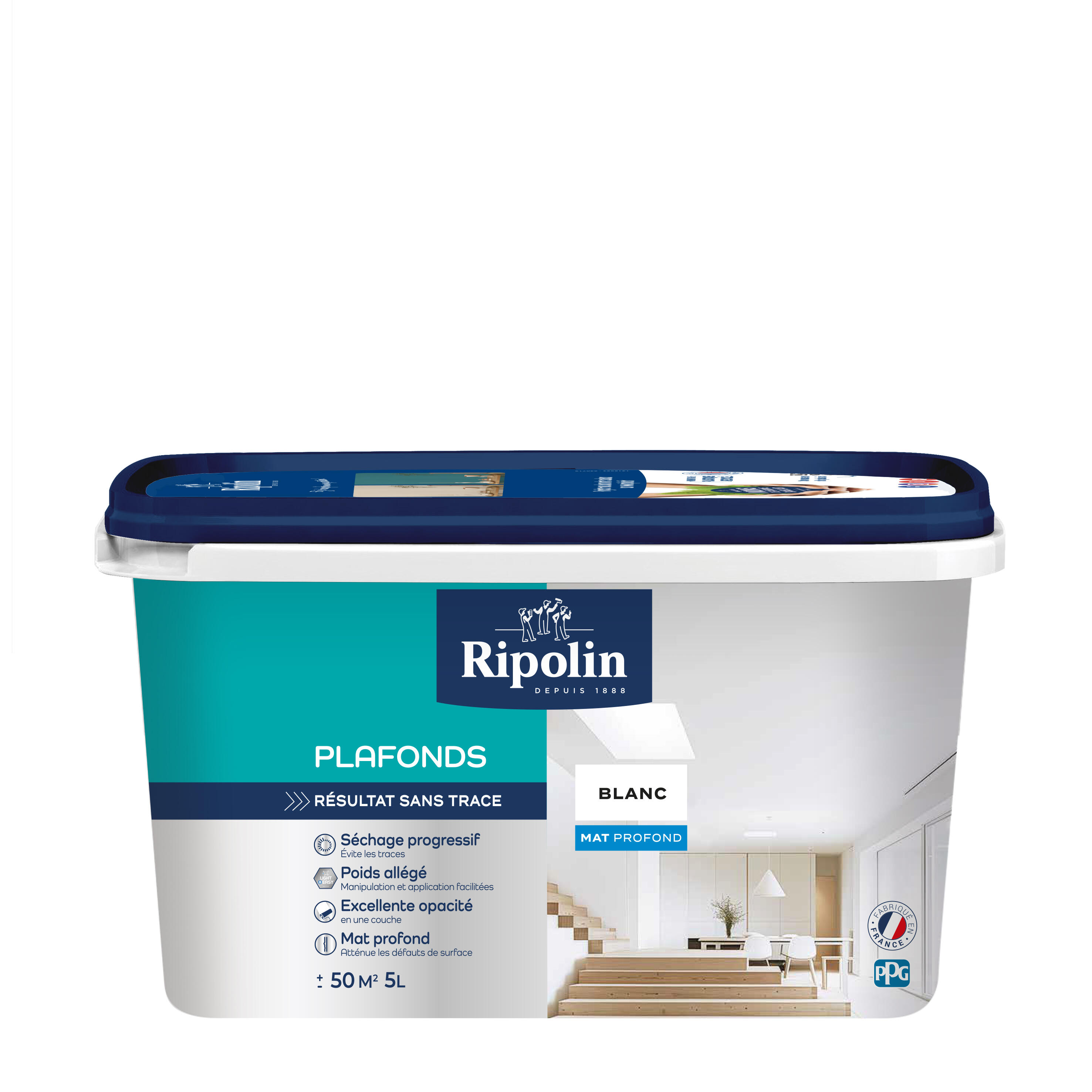 Peinture plafond blanc mat RIPOLIN Résultat sans trace 5L - 5