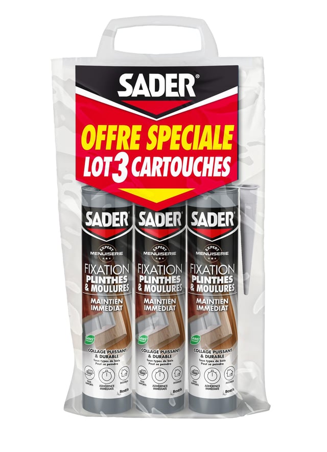 Lot de 3 colles SADER Spécial plinthes et moulures, 280ML