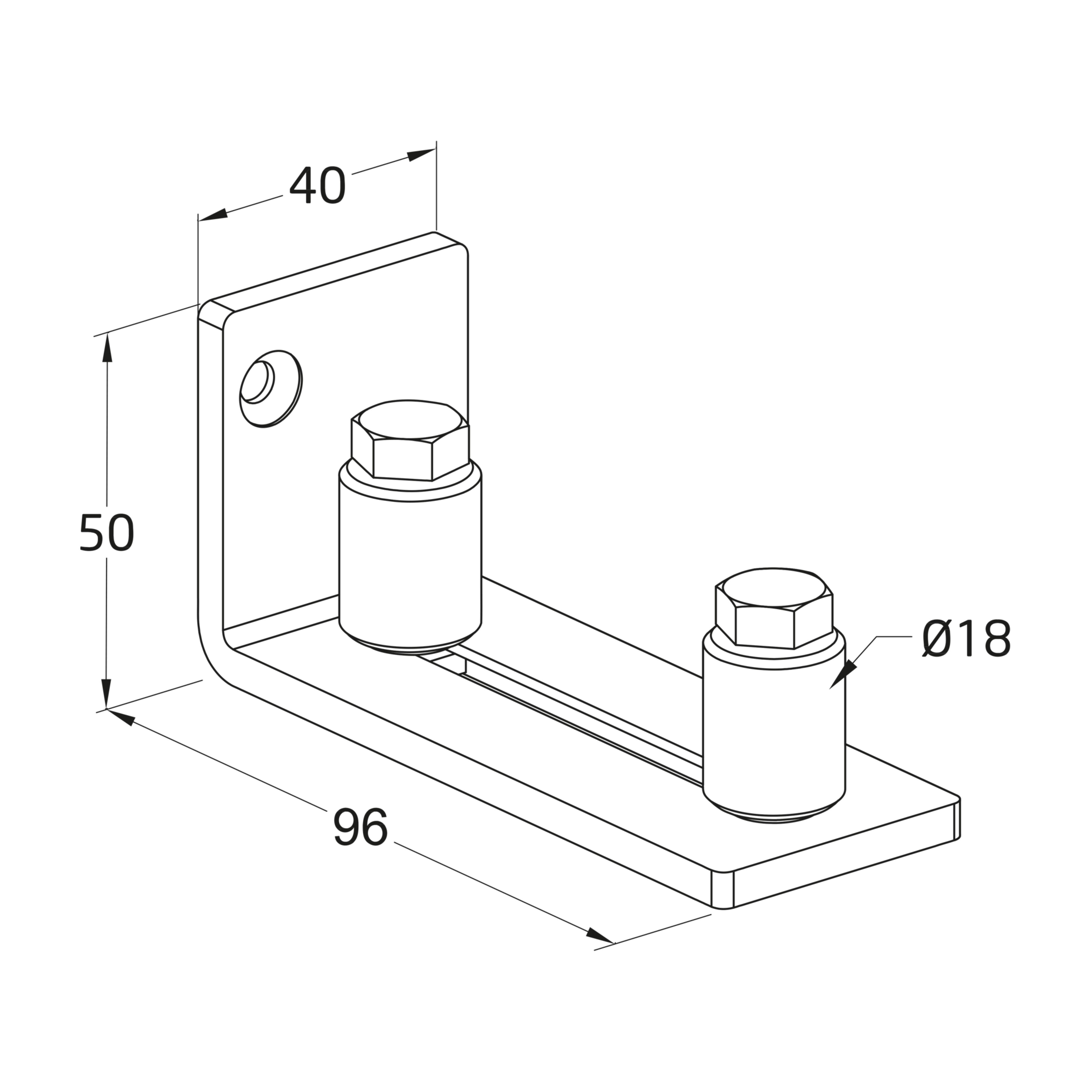 GUÍA INFERIOR PUERTA CORREDERA INOX 105X40X40MM - 3