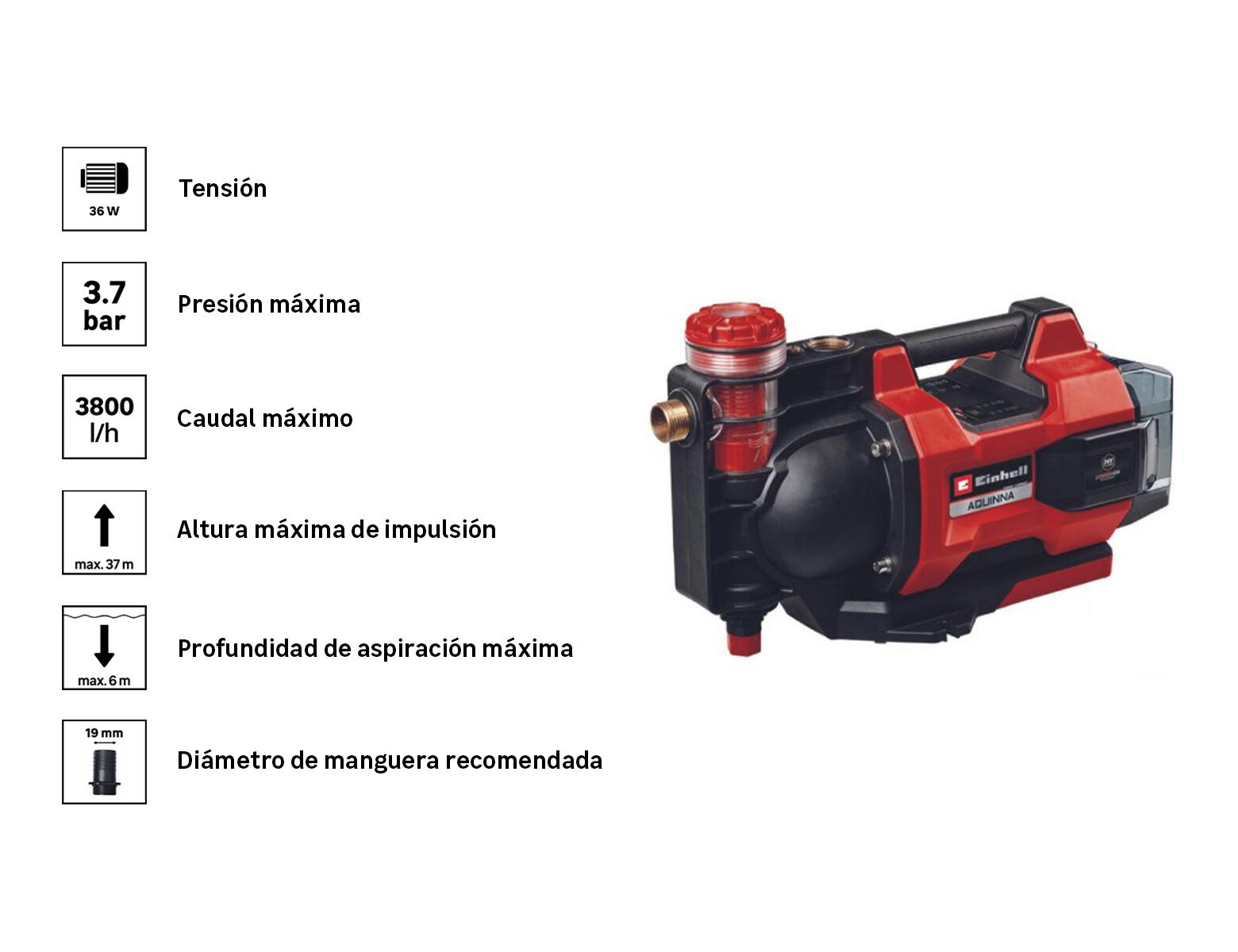 Bomba de achique EINHELL  de 45 w y caudal máximo de 3800 l/h - 3