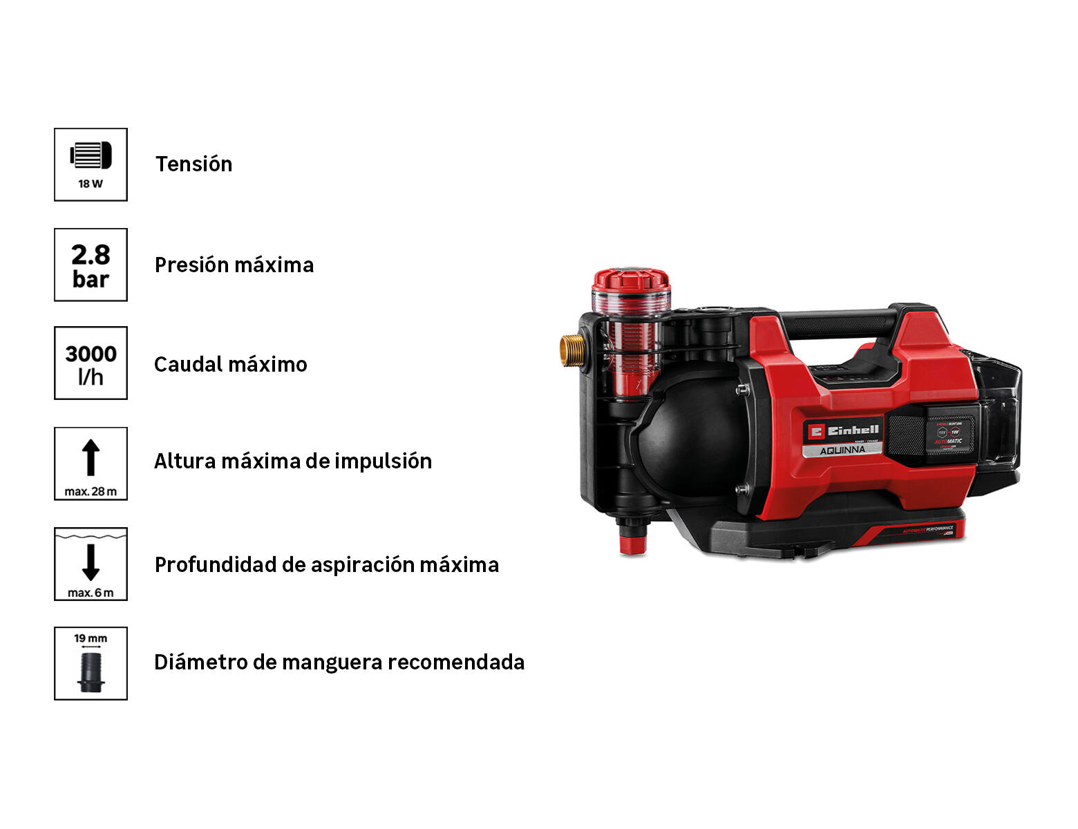 Bomba de achique EINHELL  de 700 w y caudal máximo de 3000 l/h - 2