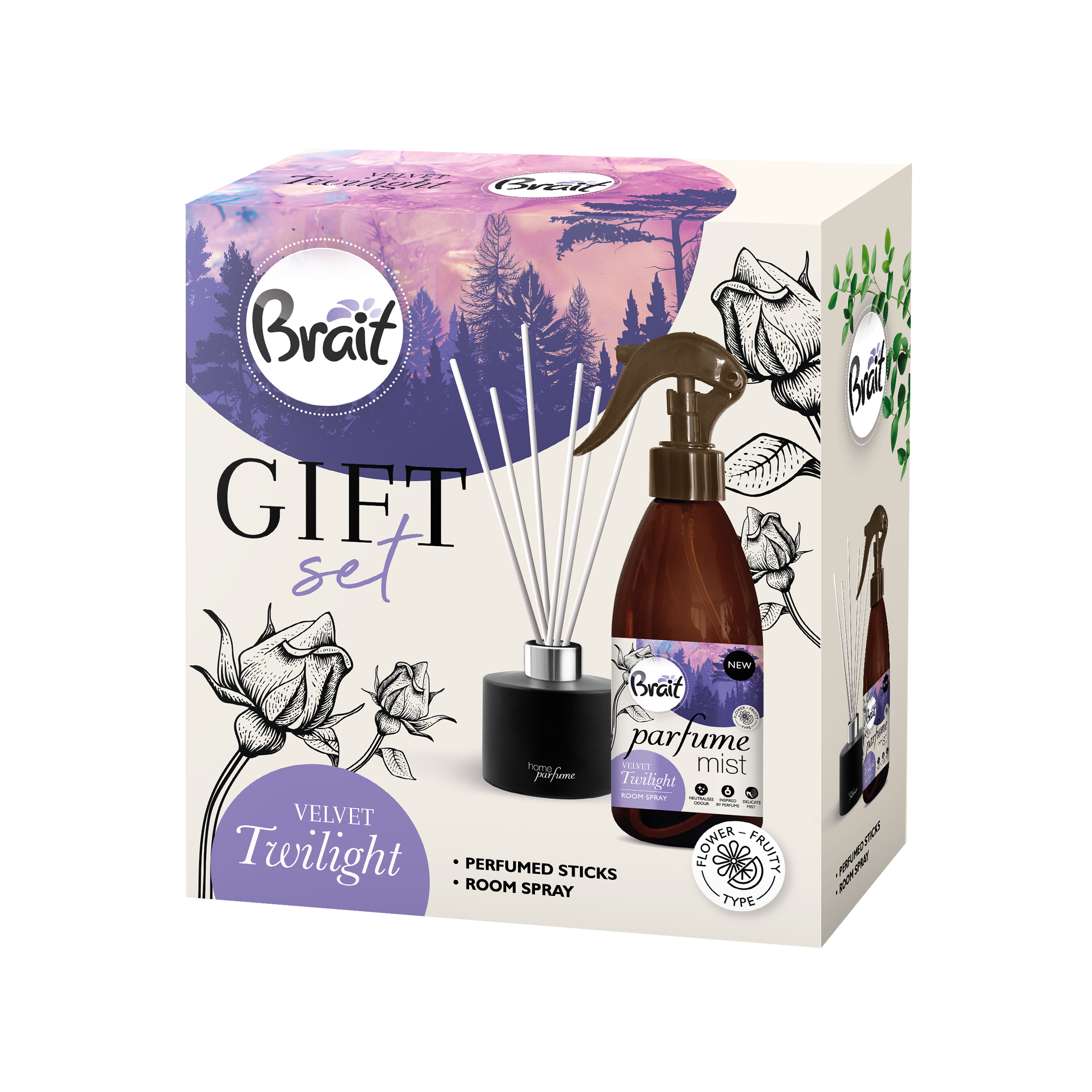 Zestaw dyfuzor i mgiełka Velvet Twilight 100ml róża frezja peonia liczi Brait