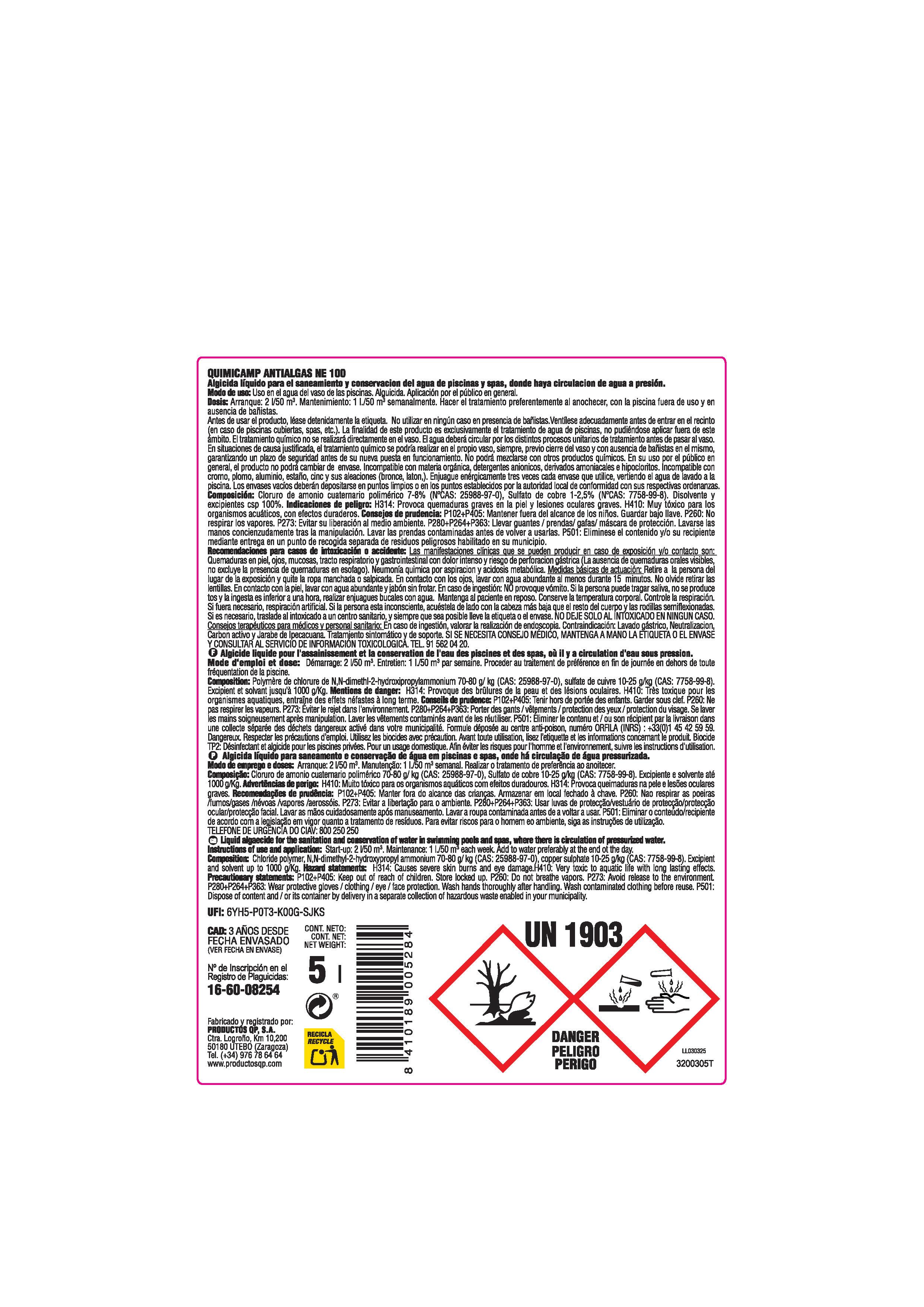 ALGICIDA LÍQUIDO NE 100 5L QUIMICAMP - 3